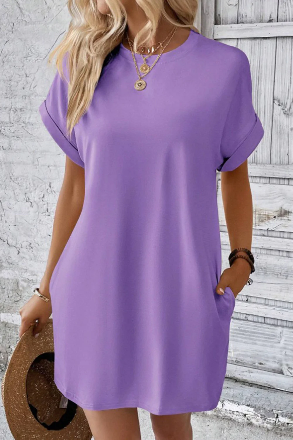 Pocketed Round Neck Short Sleeve Dress - Image 10