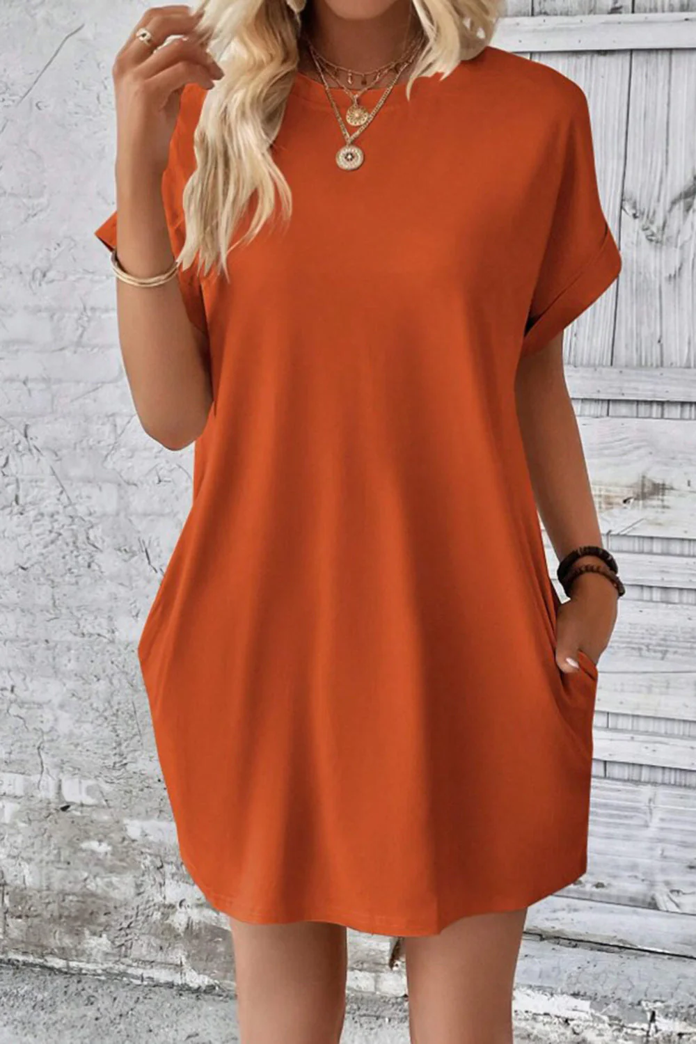 Pocketed Round Neck Short Sleeve Dress - Image 13
