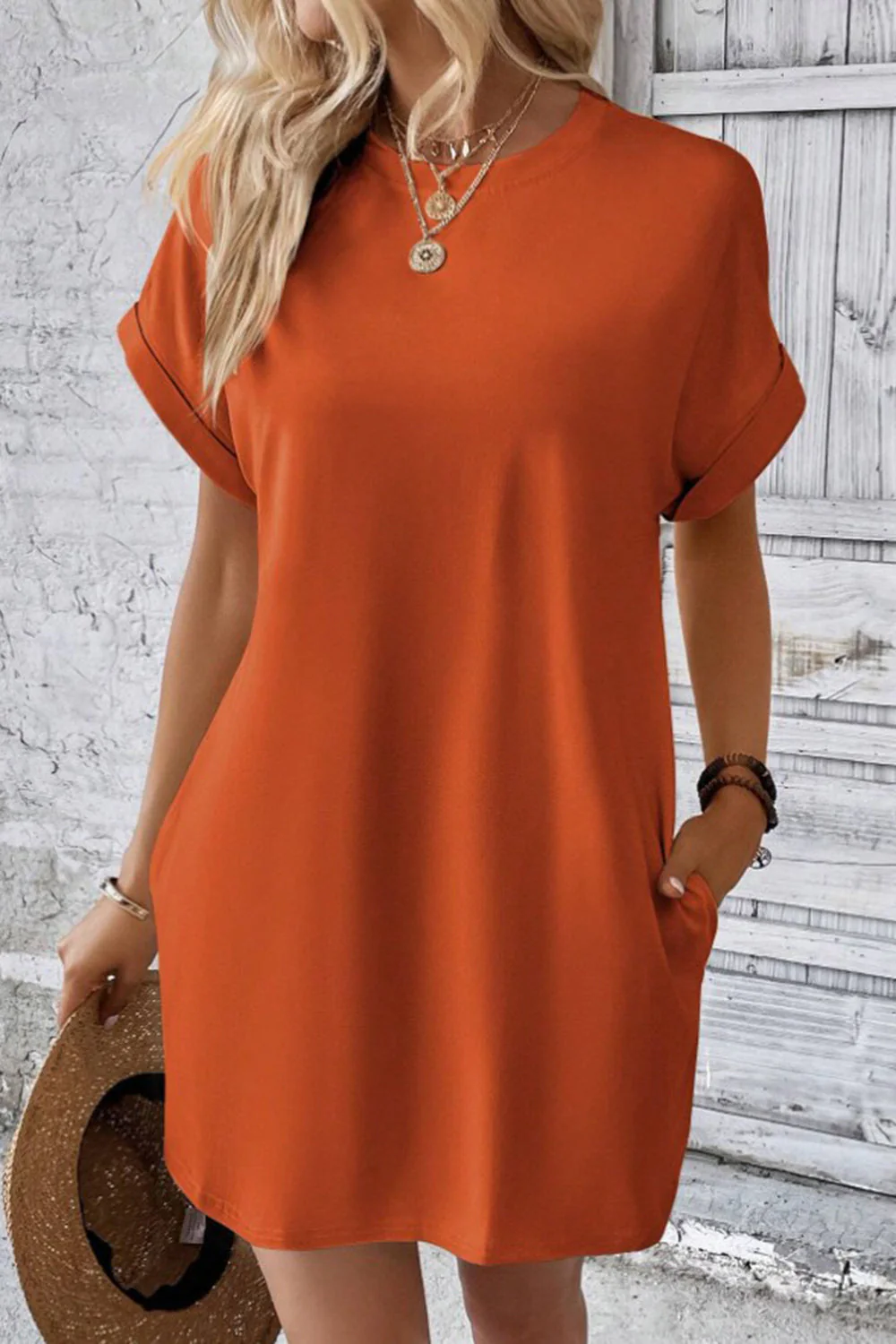 Pocketed Round Neck Short Sleeve Dress - Image 14