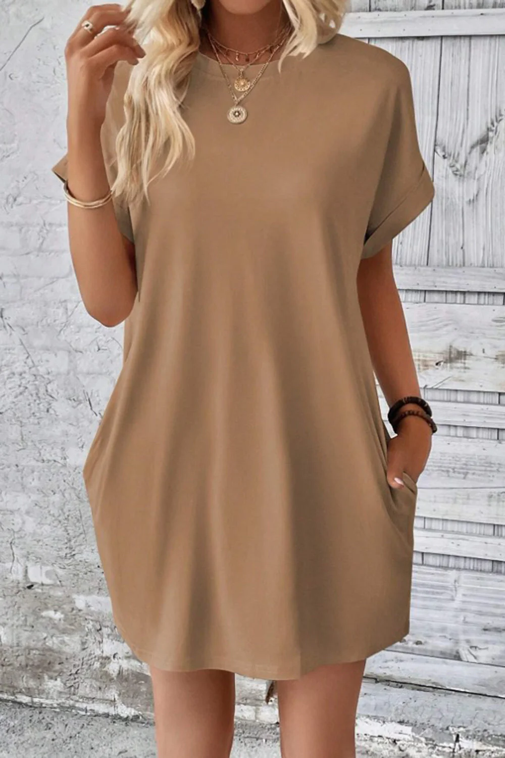 Pocketed Round Neck Short Sleeve Dress - Image 17