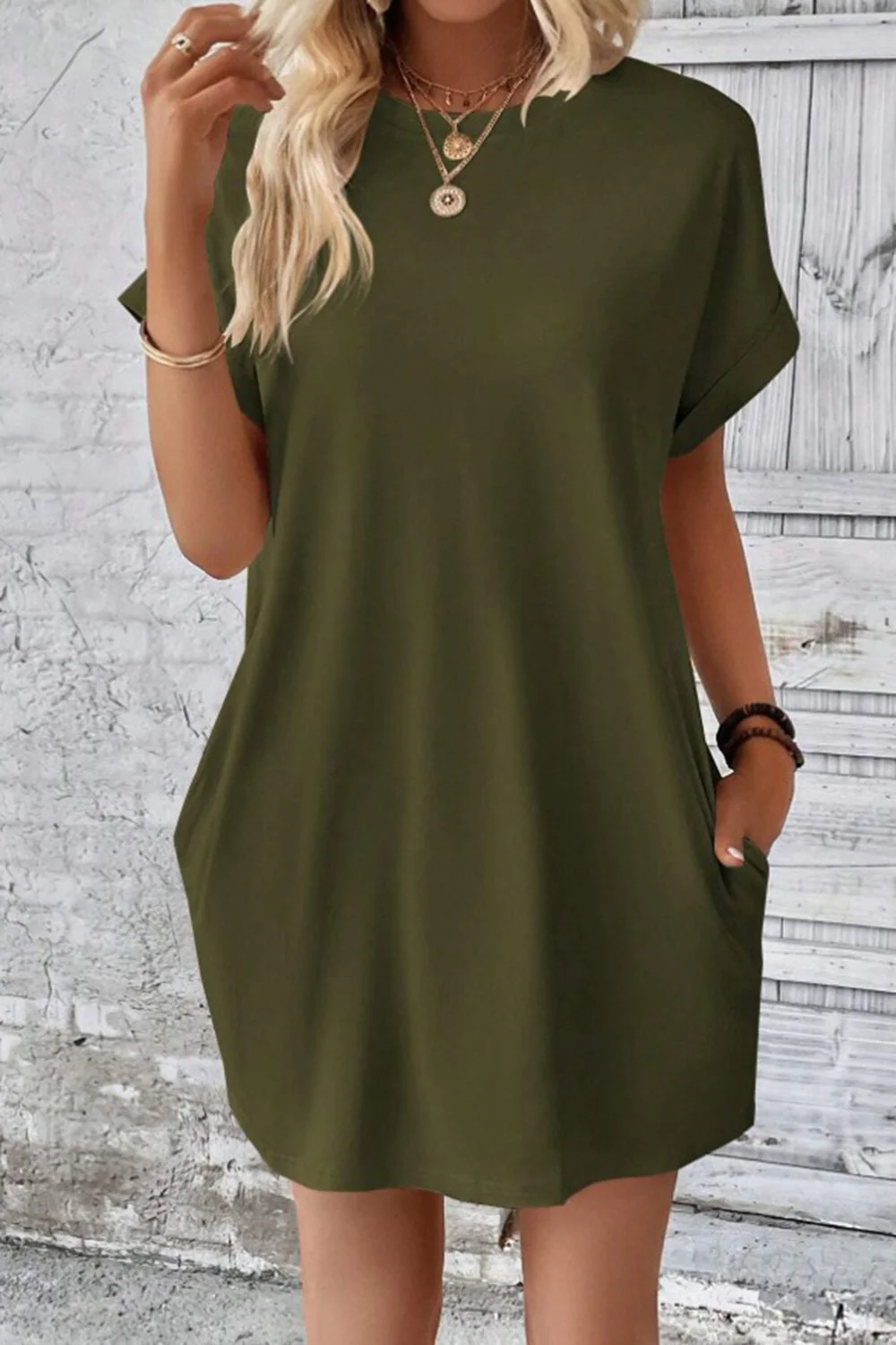 Pocketed Round Neck Short Sleeve Dress - Image 19