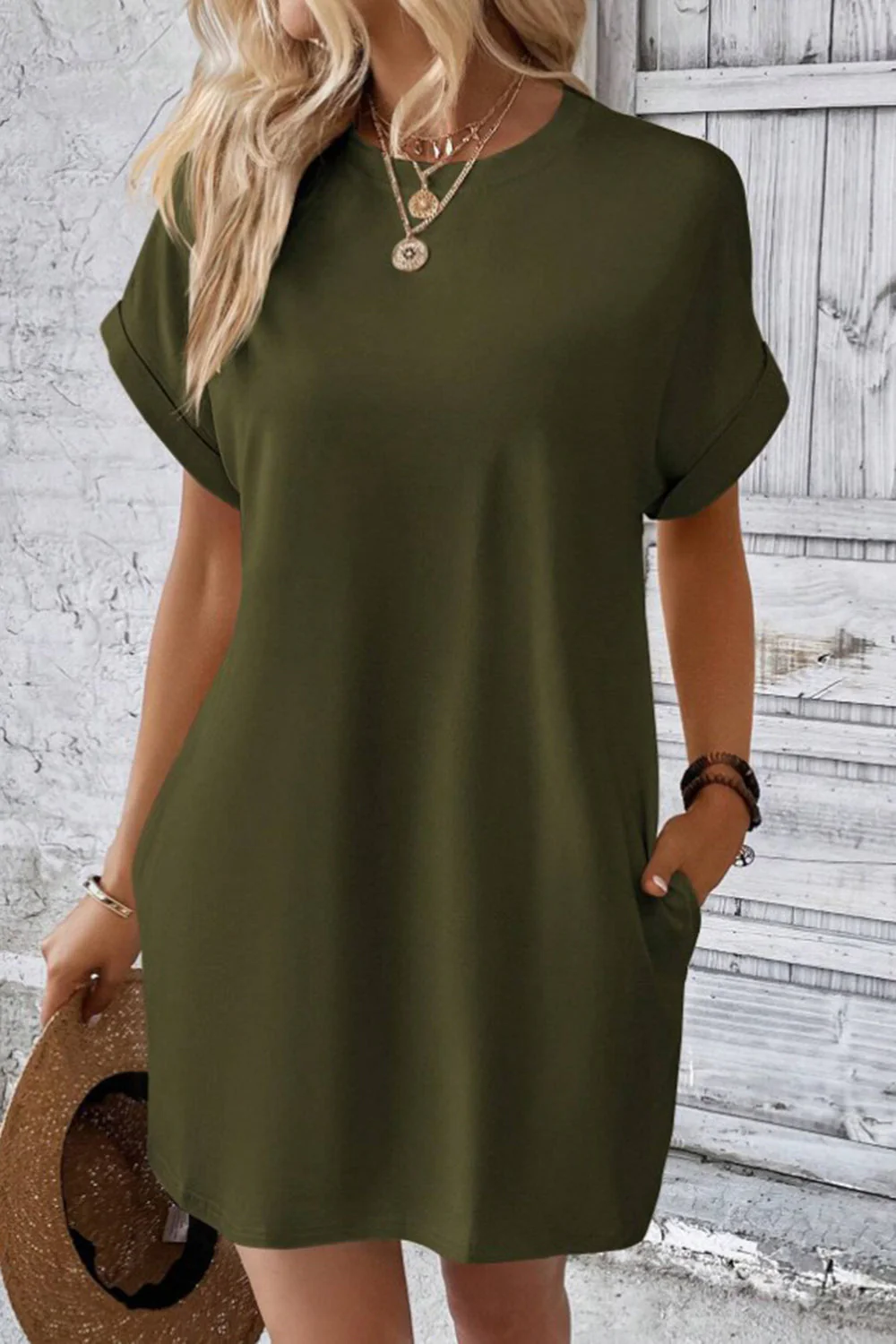 Pocketed Round Neck Short Sleeve Dress - Image 20