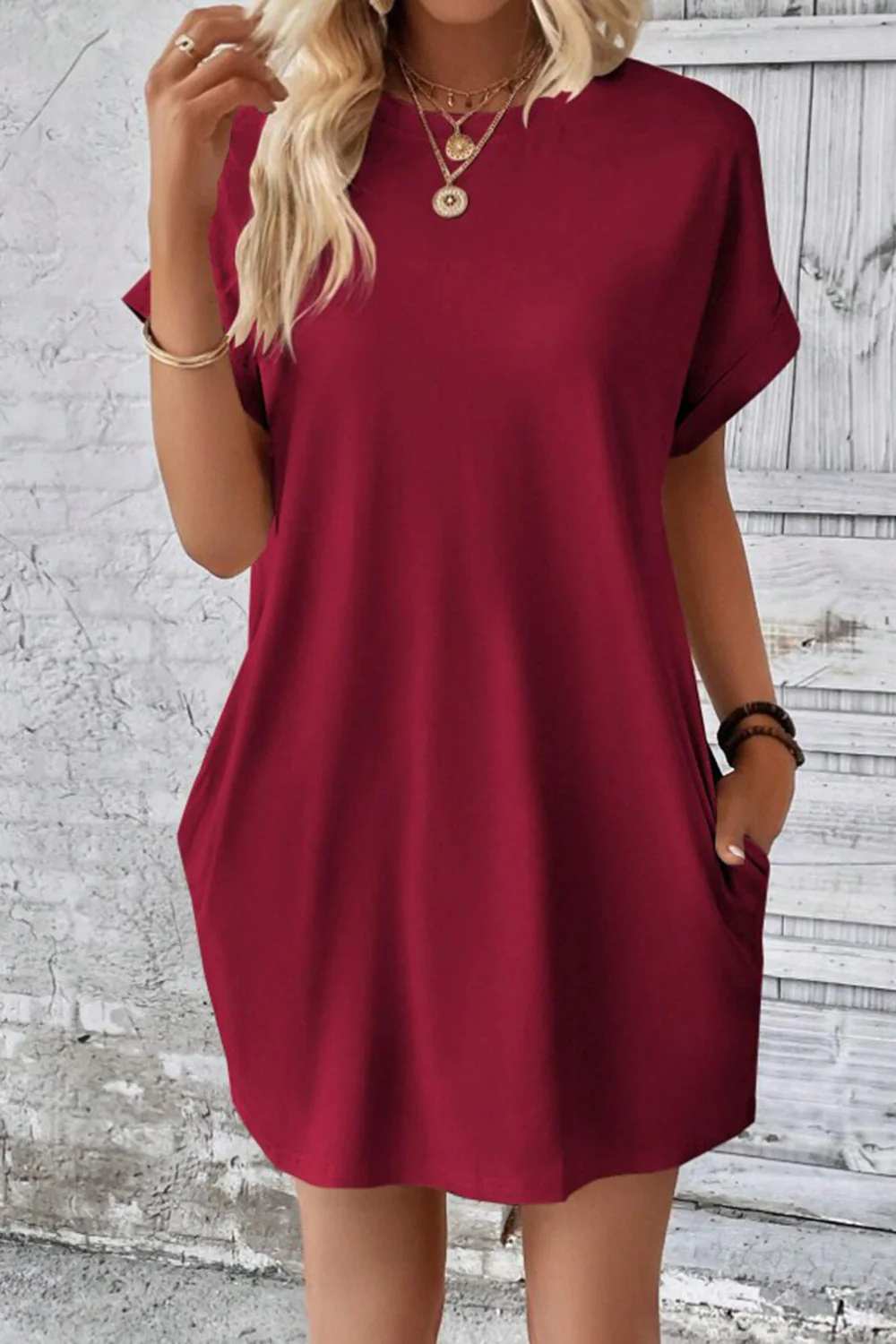 Pocketed Round Neck Short Sleeve Dress - Image 25