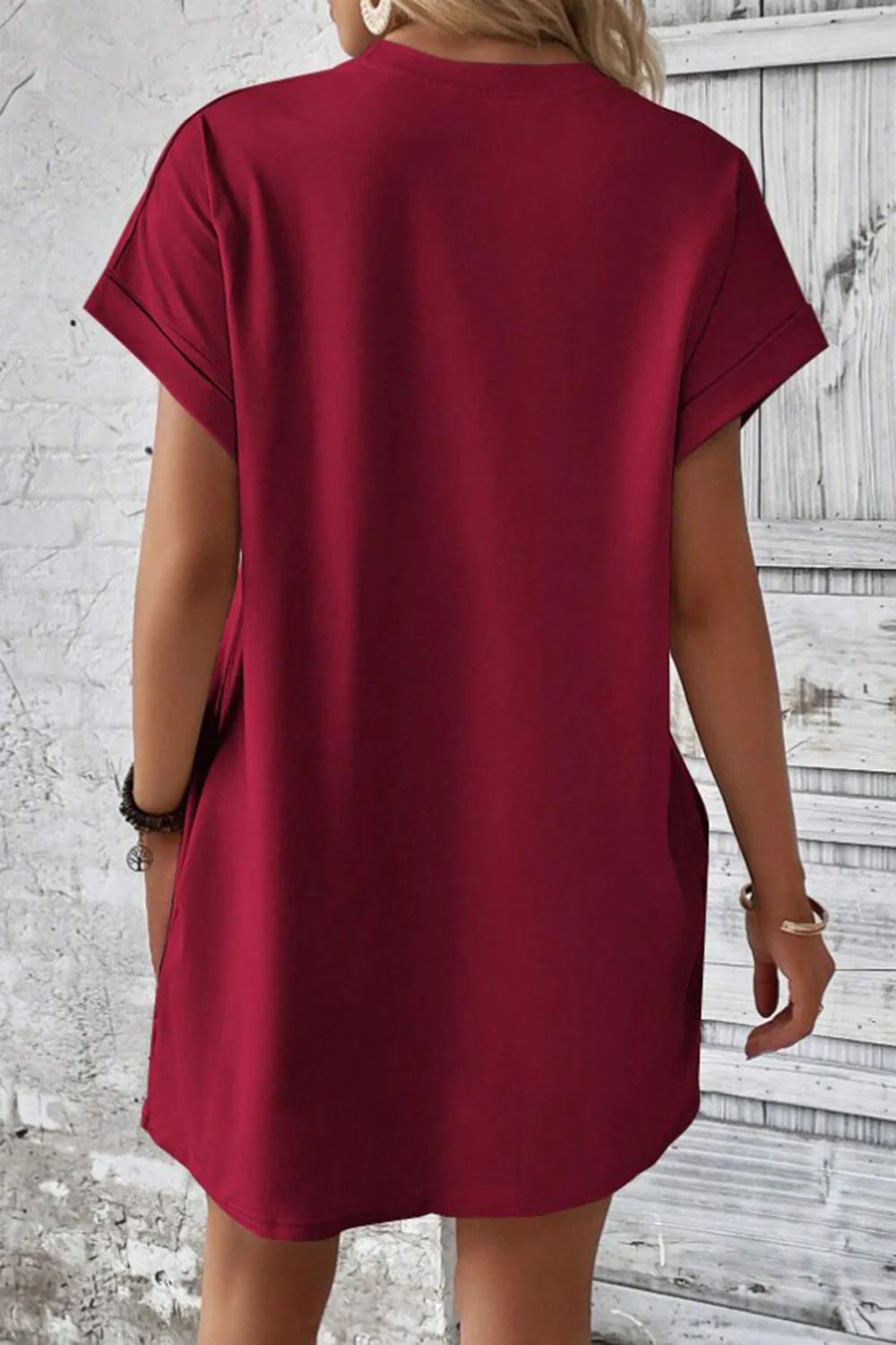 Pocketed Round Neck Short Sleeve Dress - Image 26