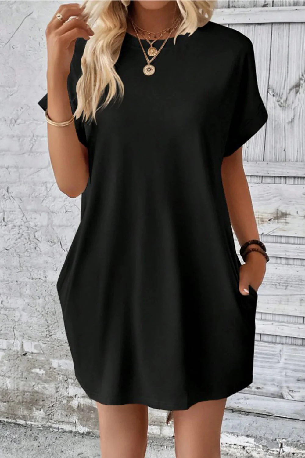 Pocketed Round Neck Short Sleeve Dress - Image 27