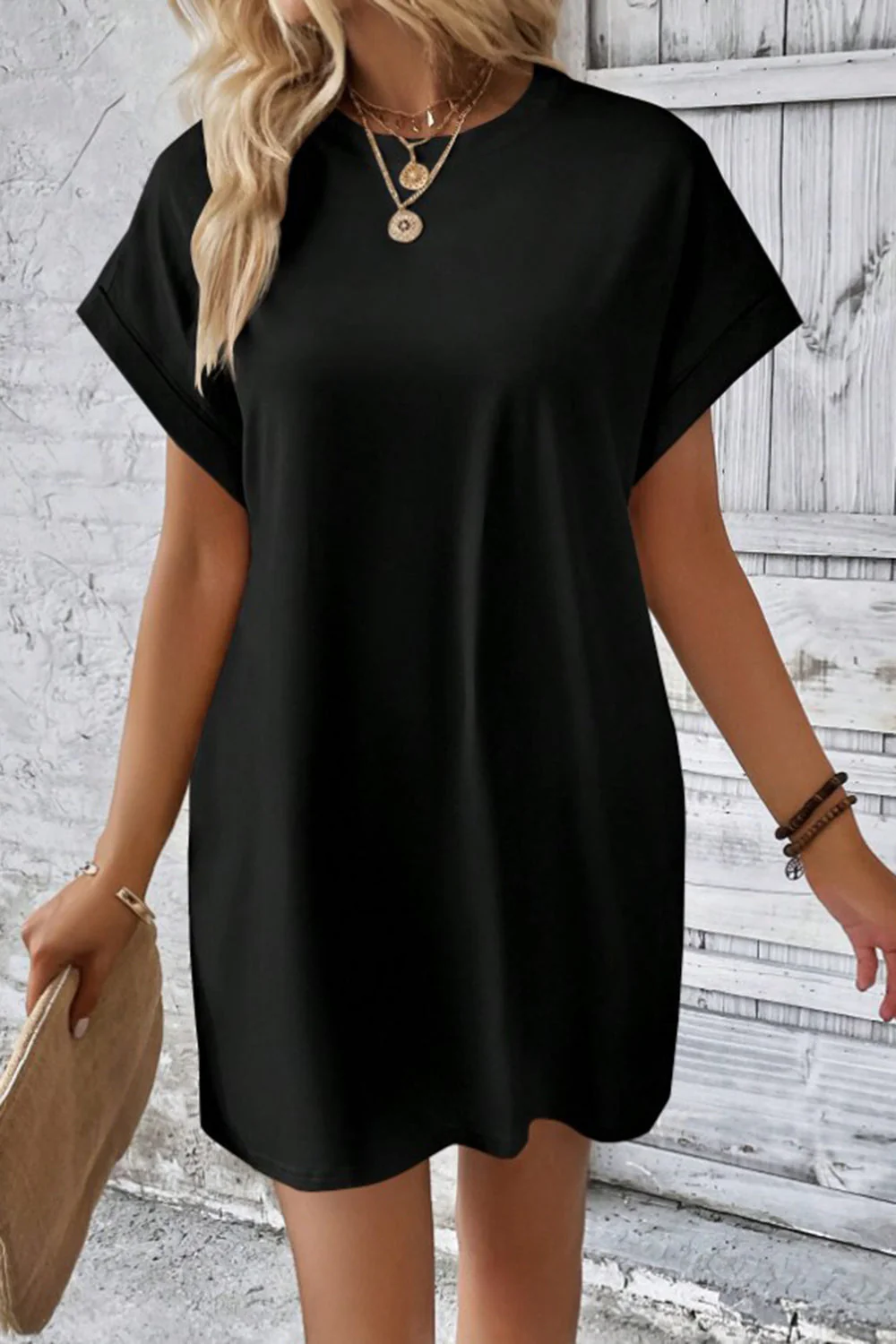 Pocketed Round Neck Short Sleeve Dress - Image 28