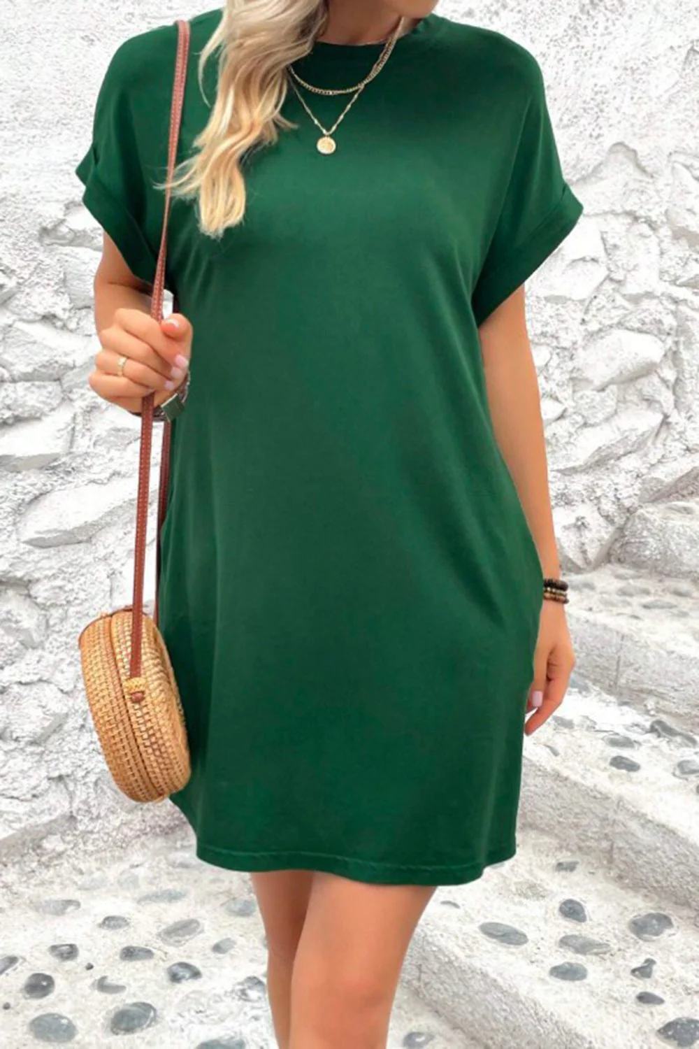 Pocketed Round Neck Short Sleeve Dress - Image 3