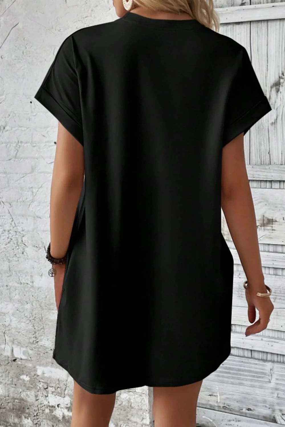 Pocketed Round Neck Short Sleeve Dress - Image 30