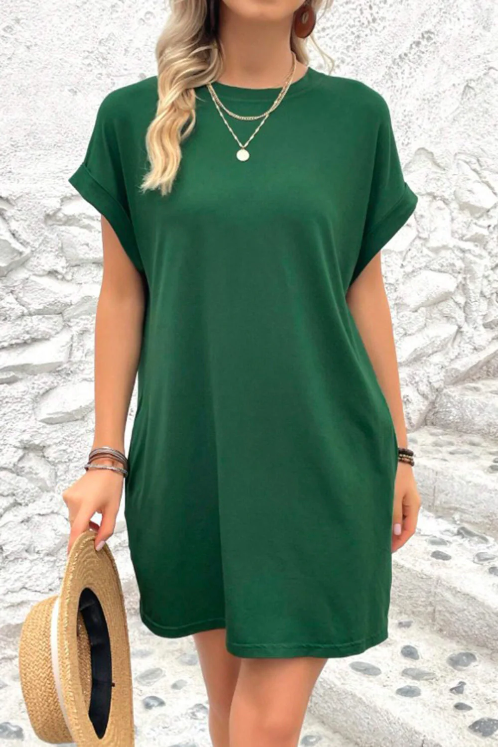 Pocketed Round Neck Short Sleeve Dress - Image 4