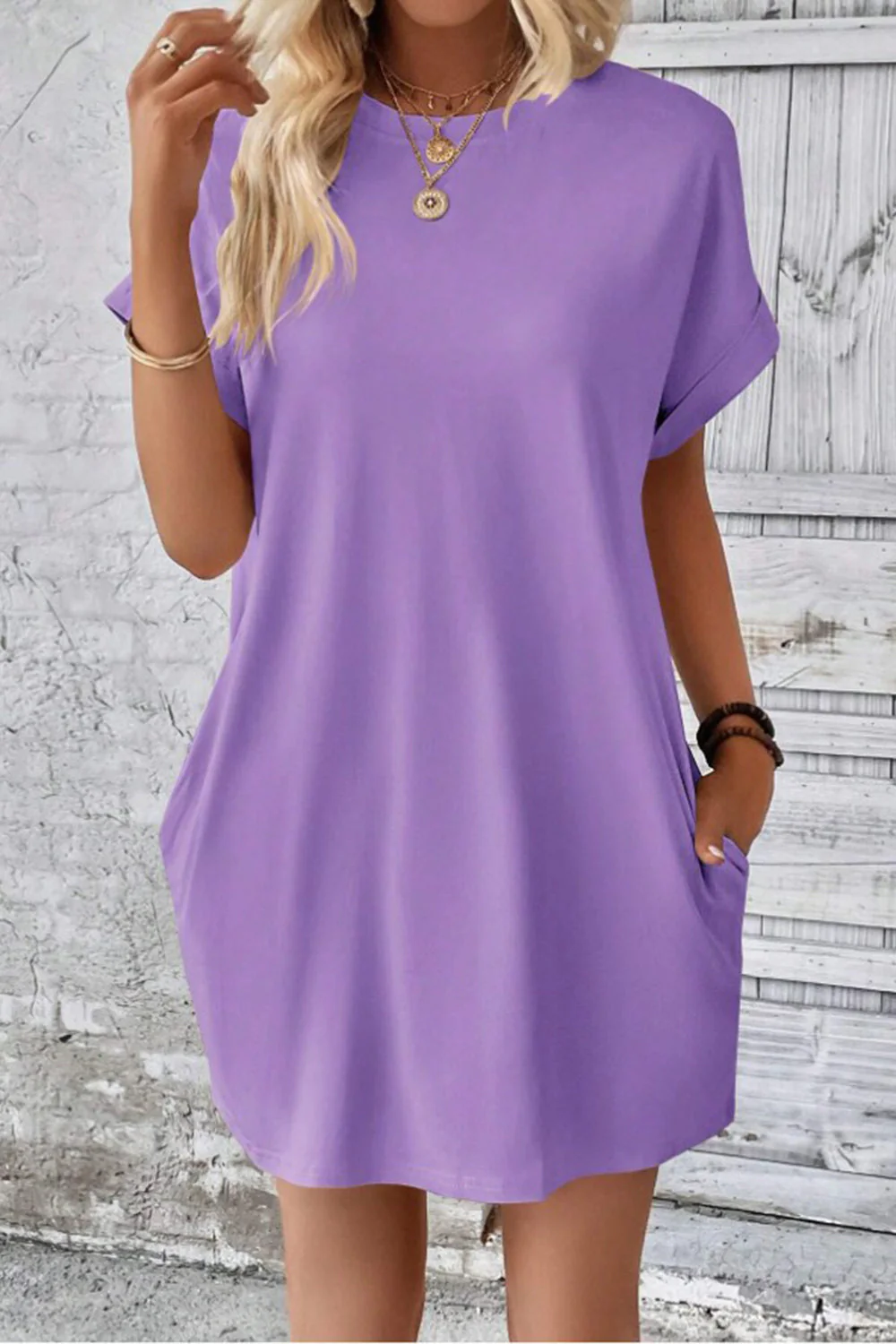 Pocketed Round Neck Short Sleeve Dress - Image 7