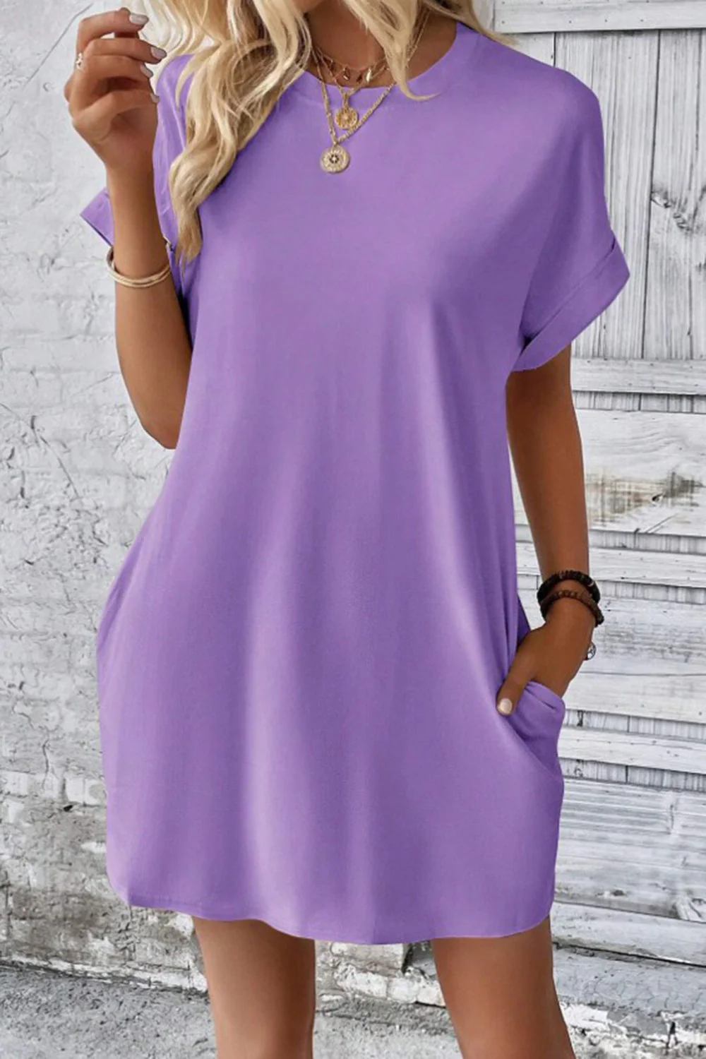 Pocketed Round Neck Short Sleeve Dress - Image 8