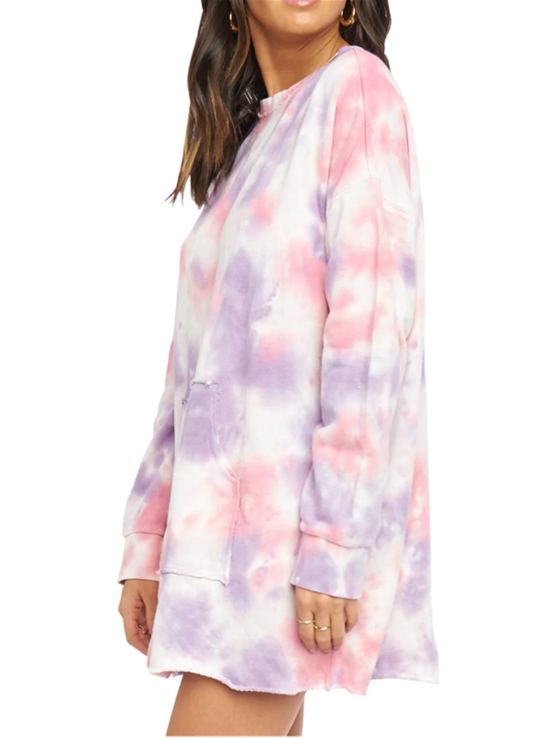 Pocketed Tie-Dye Round Neck Long Sleeve Dress - Image 3