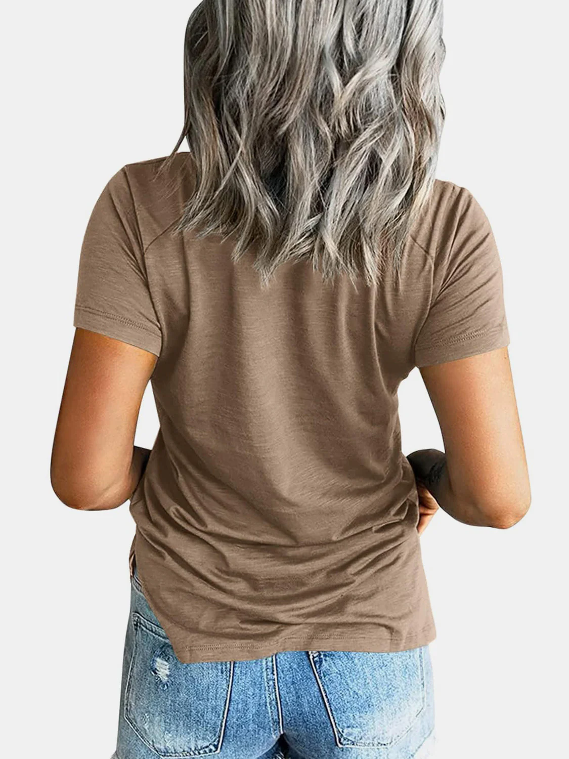 Pocketed V-Neck Short Sleeve T-Shirt - Image 14