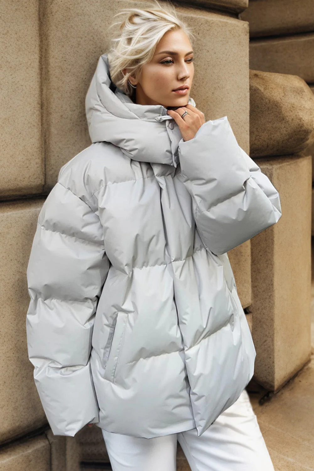 Pocketed Zip Up Hooded Puffer Jacket - Image 11