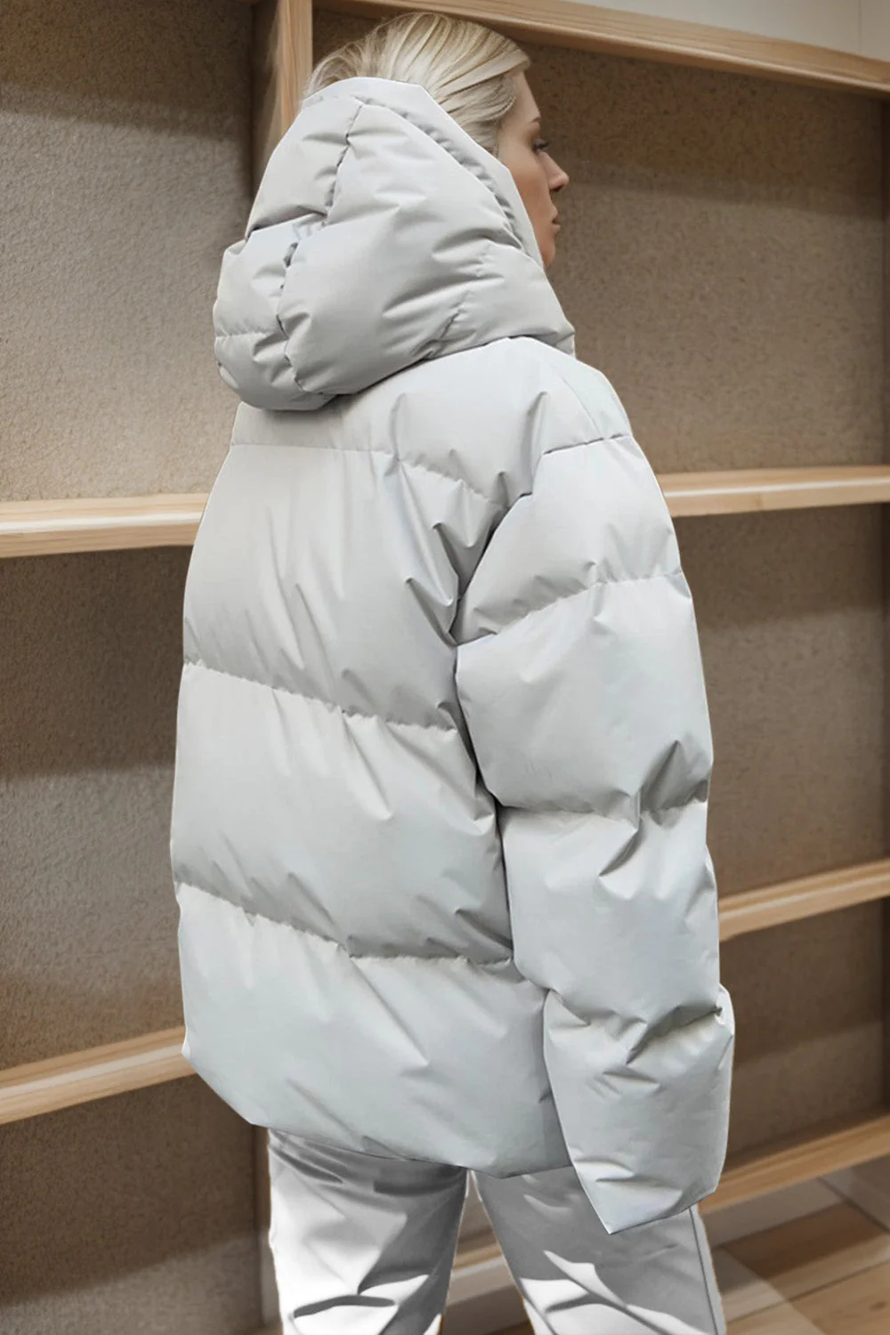 Pocketed Zip Up Hooded Puffer Jacket - Image 12