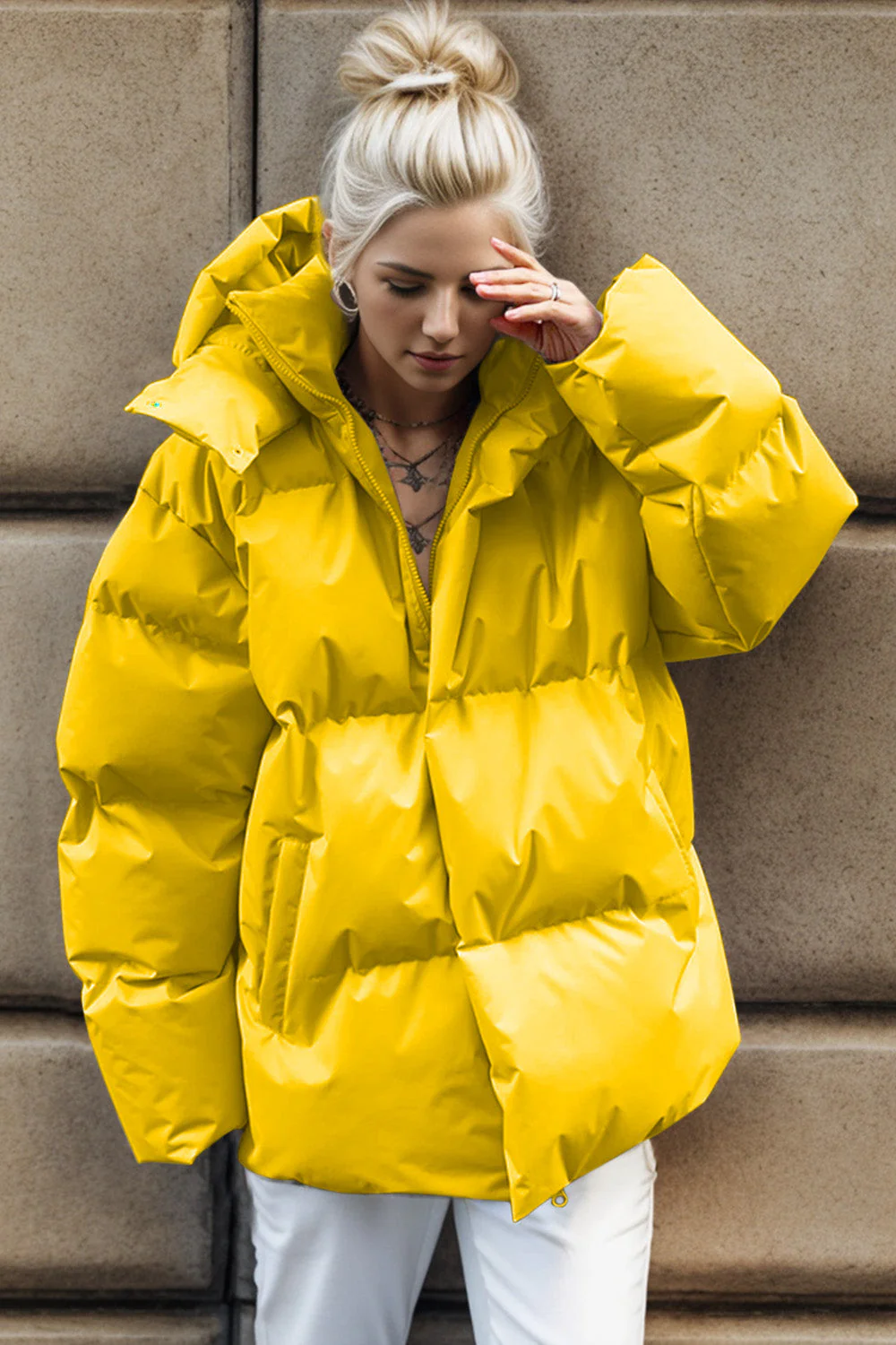 Pocketed Zip Up Hooded Puffer Jacket - Image 13