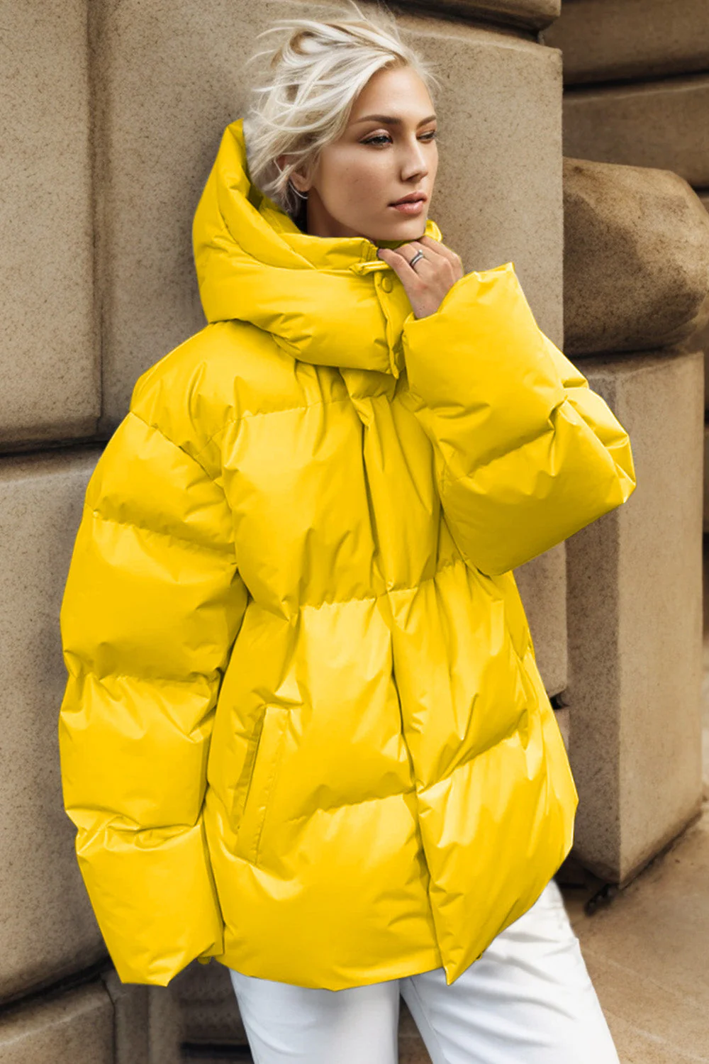 Pocketed Zip Up Hooded Puffer Jacket - Image 14