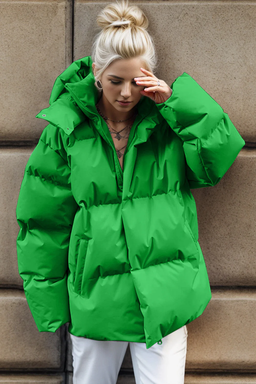 Pocketed Zip Up Hooded Puffer Jacket - Image 16
