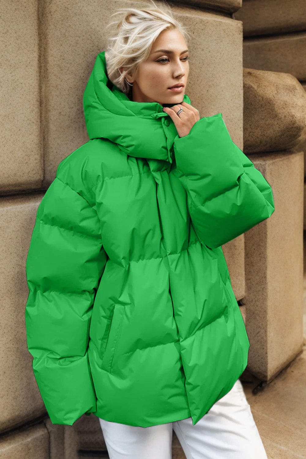 Pocketed Zip Up Hooded Puffer Jacket - Image 17