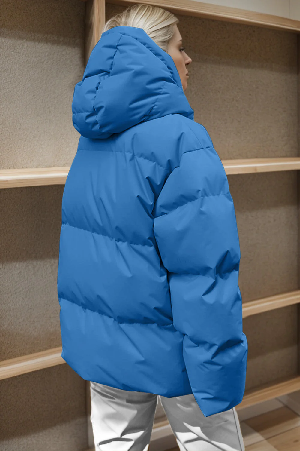 Pocketed Zip Up Hooded Puffer Jacket - Image 3