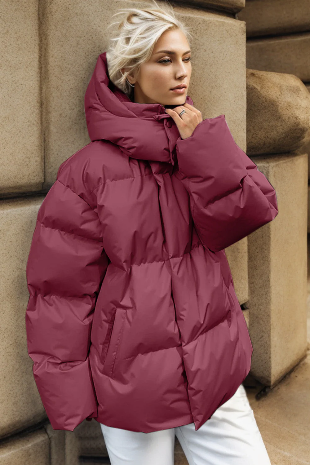 Pocketed Zip Up Hooded Puffer Jacket - Image 5