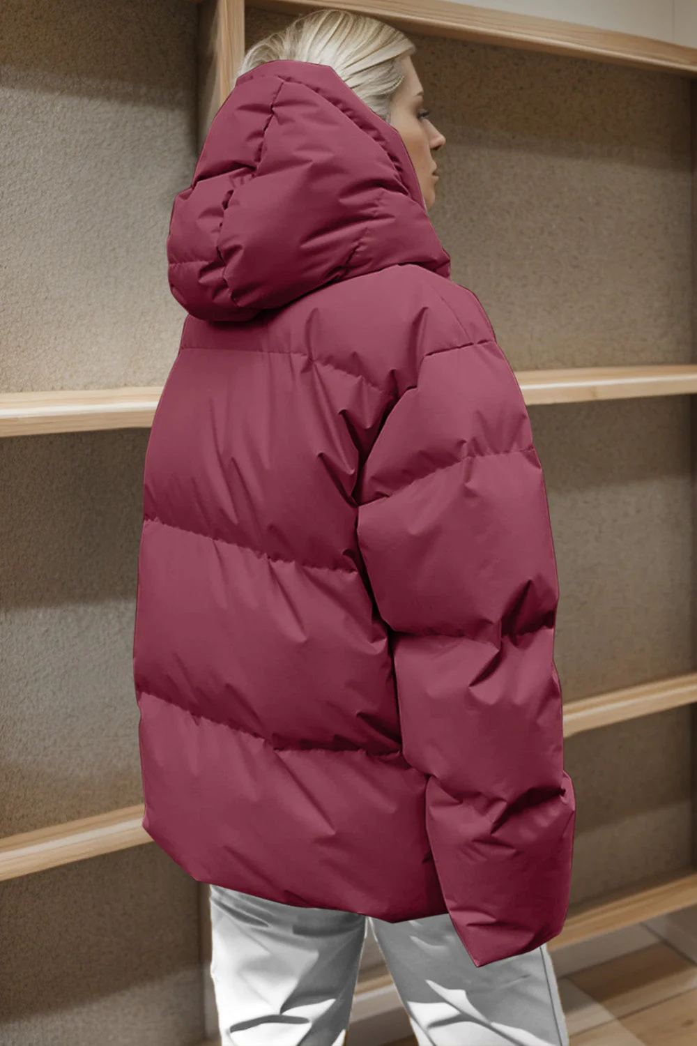 Pocketed Zip Up Hooded Puffer Jacket - Image 6