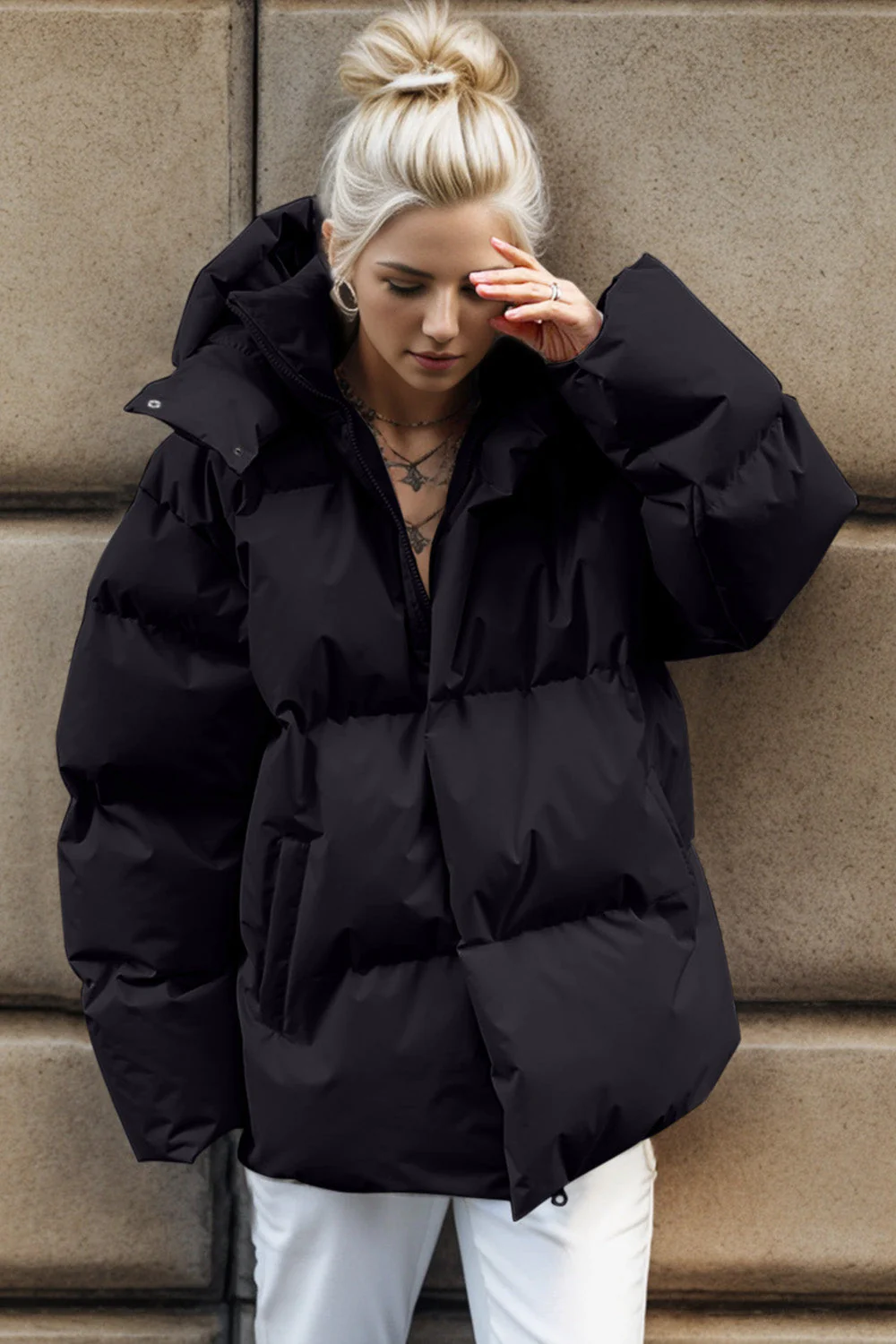 Pocketed Zip Up Hooded Puffer Jacket - Image 7
