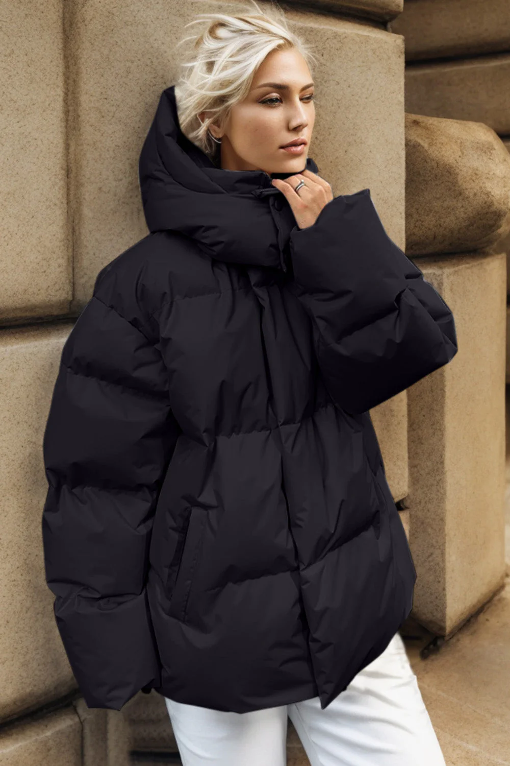 Pocketed Zip Up Hooded Puffer Jacket - Image 8