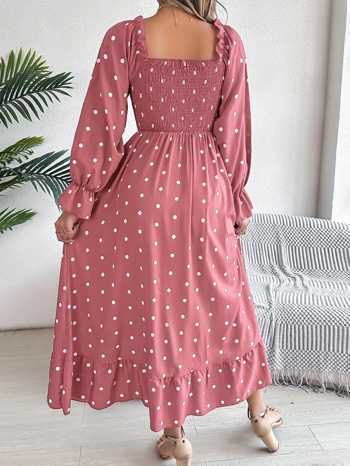 Polka Dot Flounce Sleeve Midi Dress - Image 3