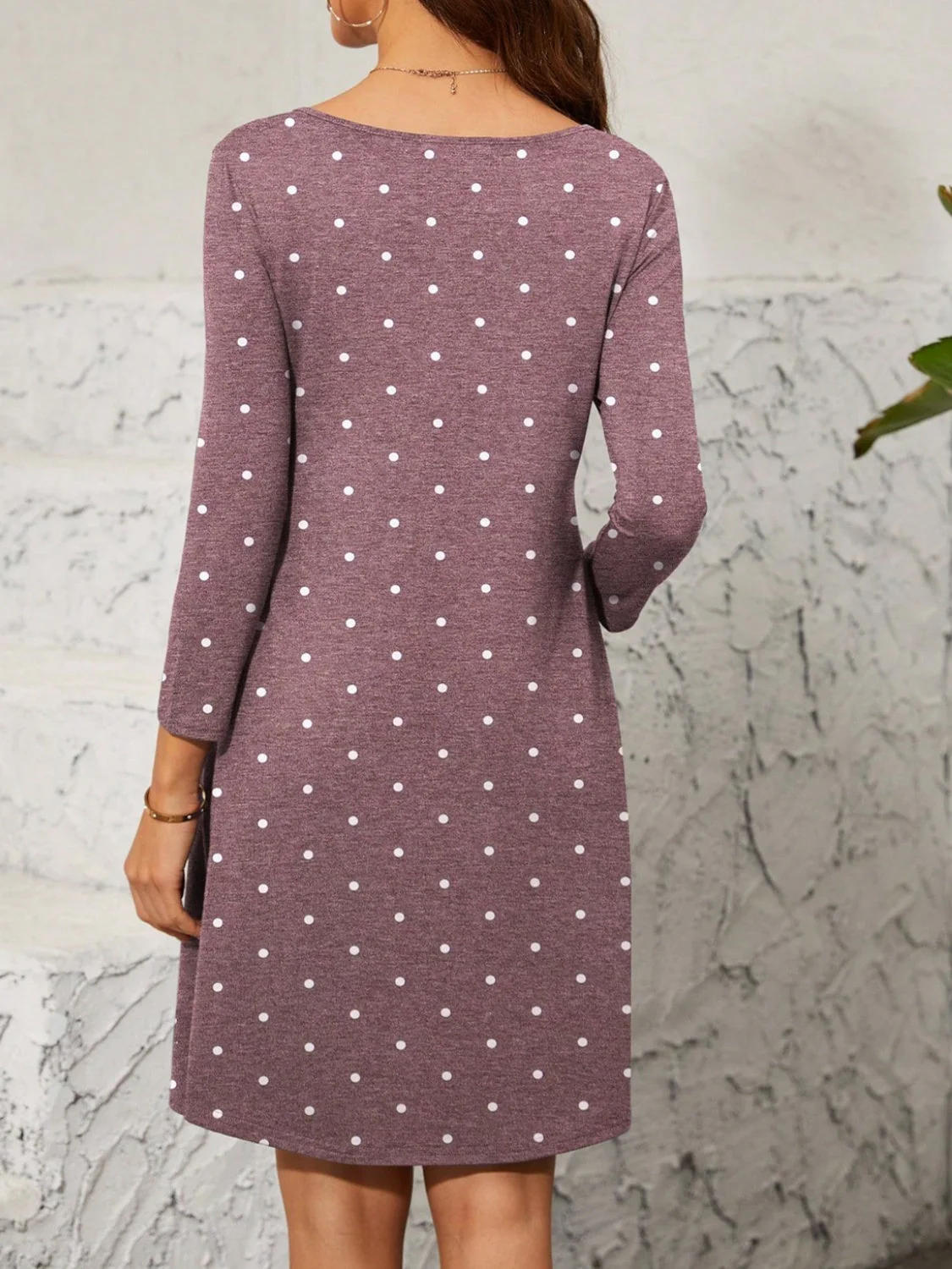 Polka Dot Quarter Zip Long Sleeve Dress - Image 2