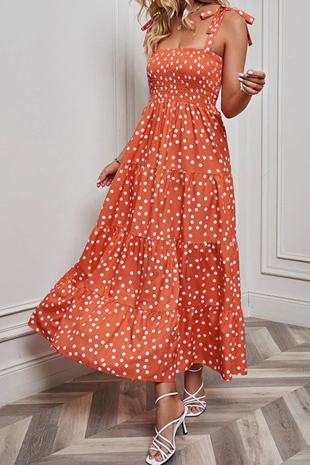 Polka Dot Smocked Tiered Sleeveless Dress by Faz - Image 2