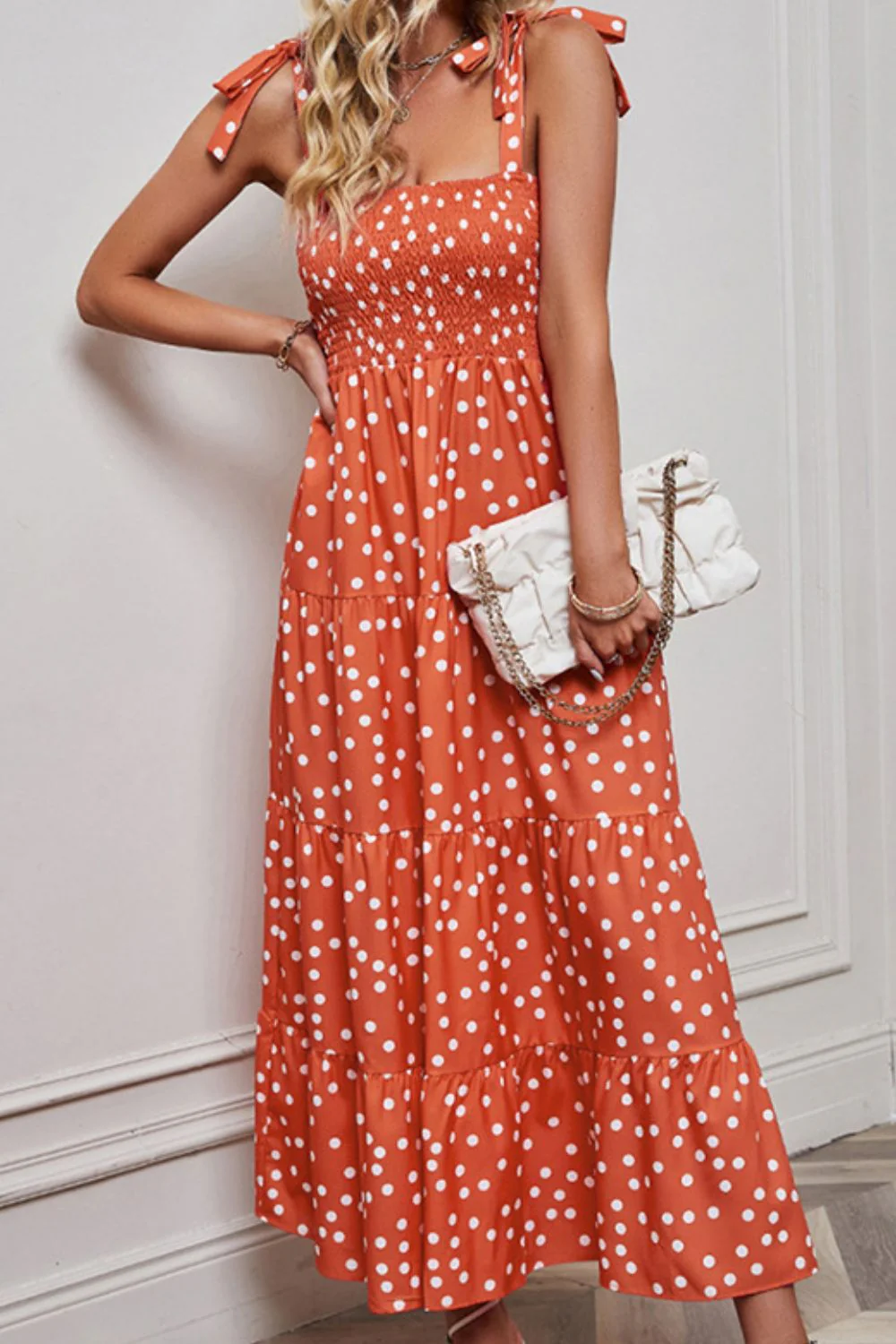 Polka Dot Smocked Tiered Sleeveless Dress by Faz - Image 3