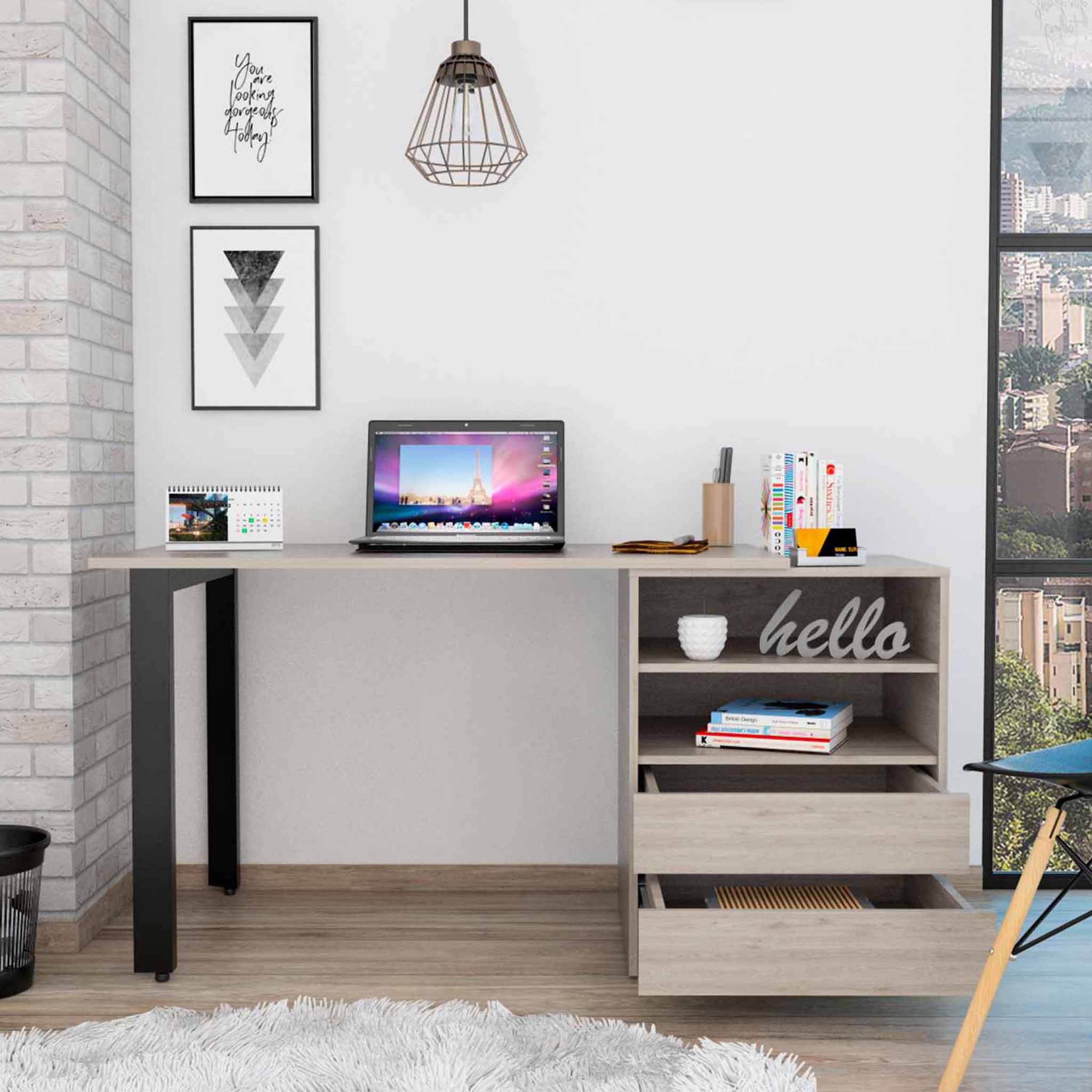 Pragma 120 Writing Desk, Two Drawers, Two Shelves by FM FURNITURE - Image 2