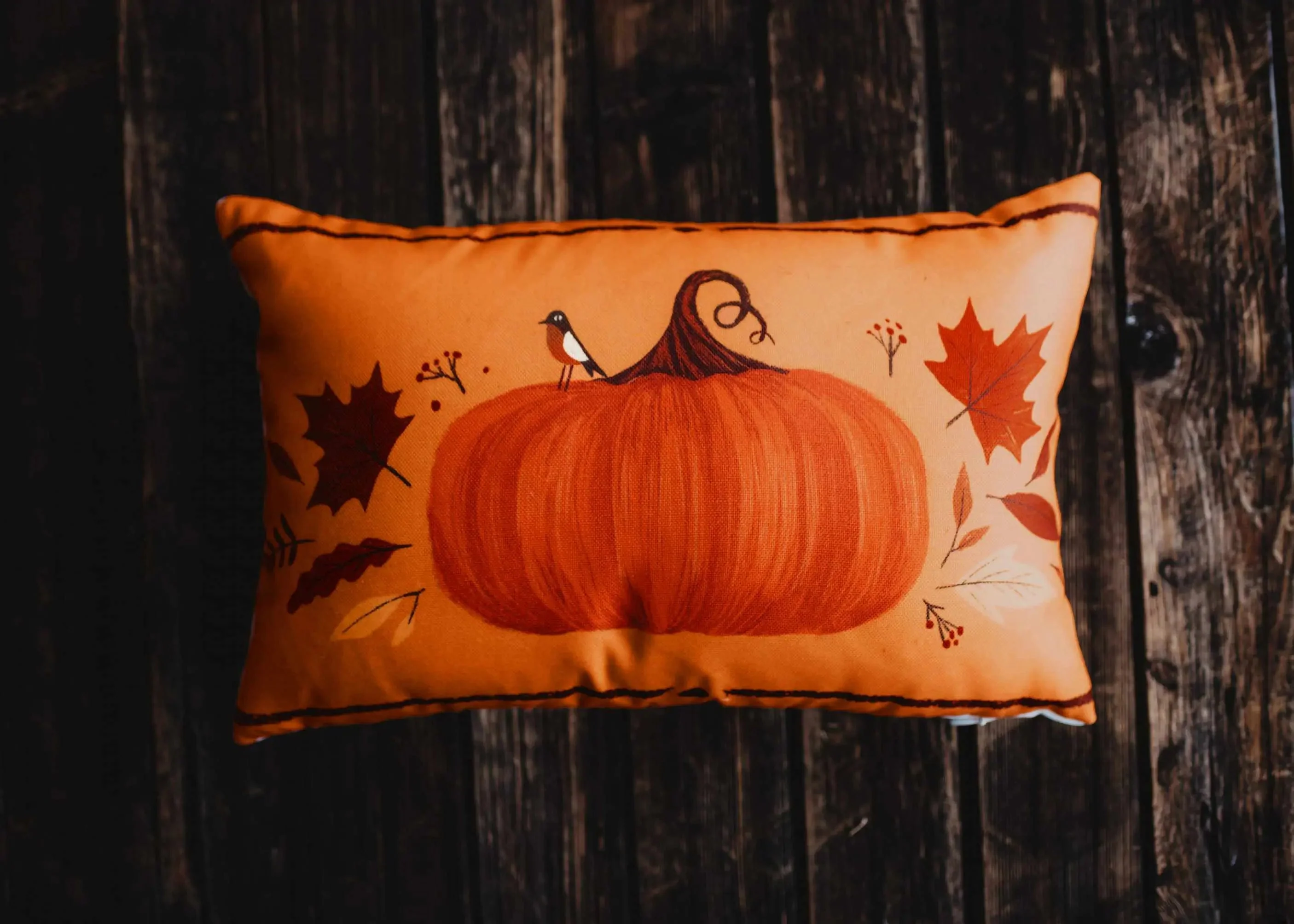 Primitive Dark Fall Pumpkin Lumbar Pillow Cover | 18x12 Thanksgiving Décor | Fall Decor | Room Decor | Decorative Pillows | Gift for her by UniikPillows - Image 2
