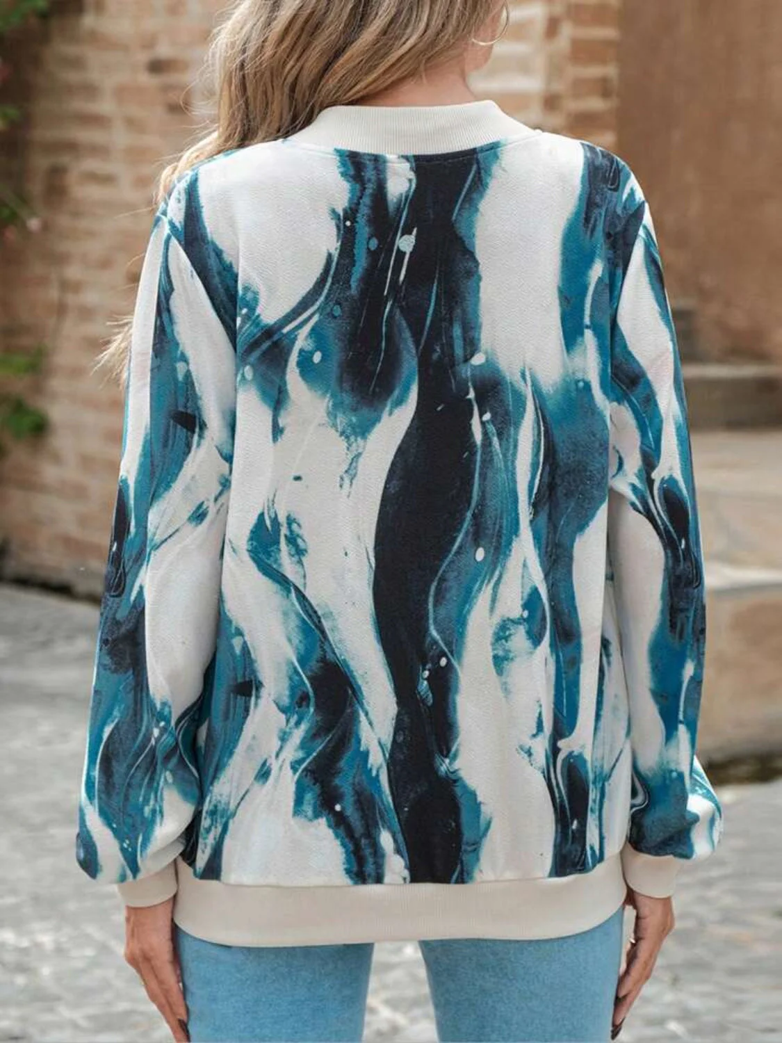 Printed Baseball Collar Zip Up Jacket - Image 3