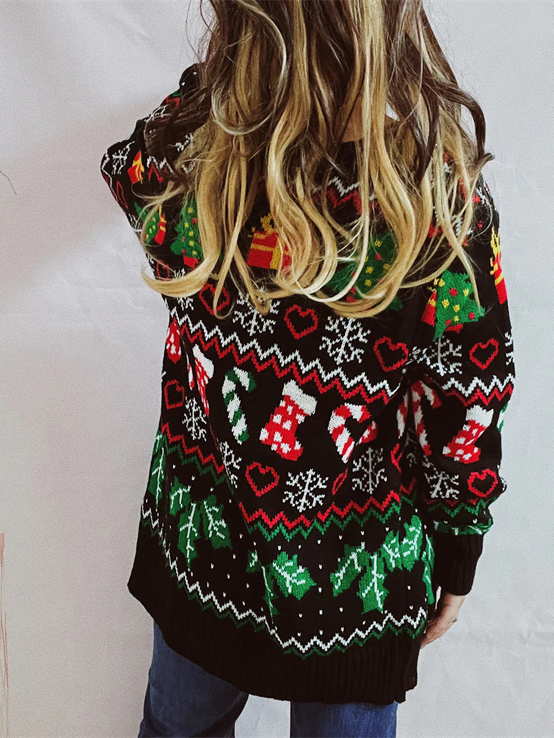 Printed Button Up V-Neck Long Sleeve Cardigan with Pockets - Image 2