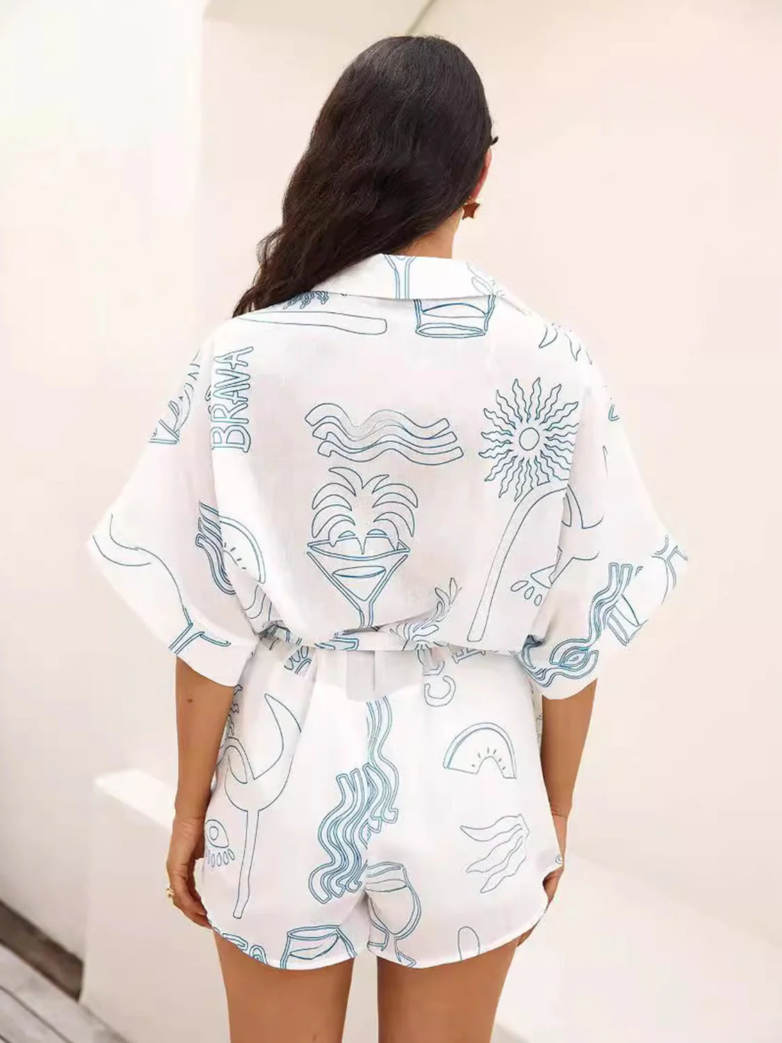 Printed Collared Neck Half Sleeve Romper - Image 2