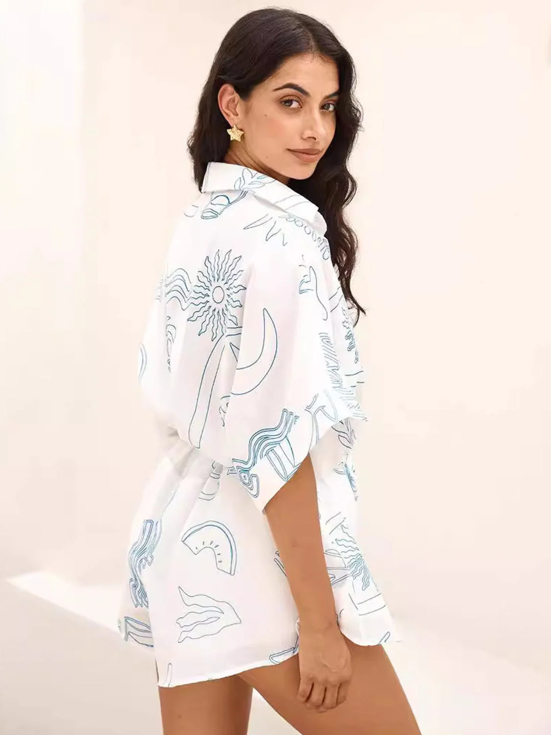 Printed Collared Neck Half Sleeve Romper - Image 5