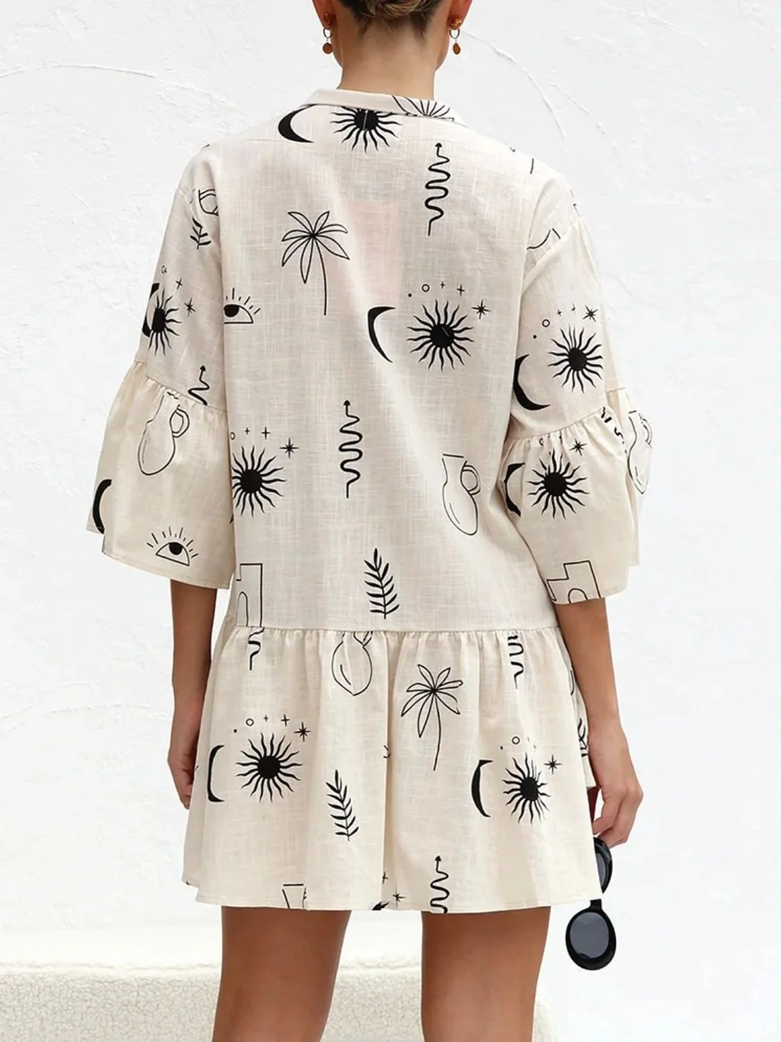 Printed Collared Neck Three-Quarter Sleeve Mini Dress - Image 6