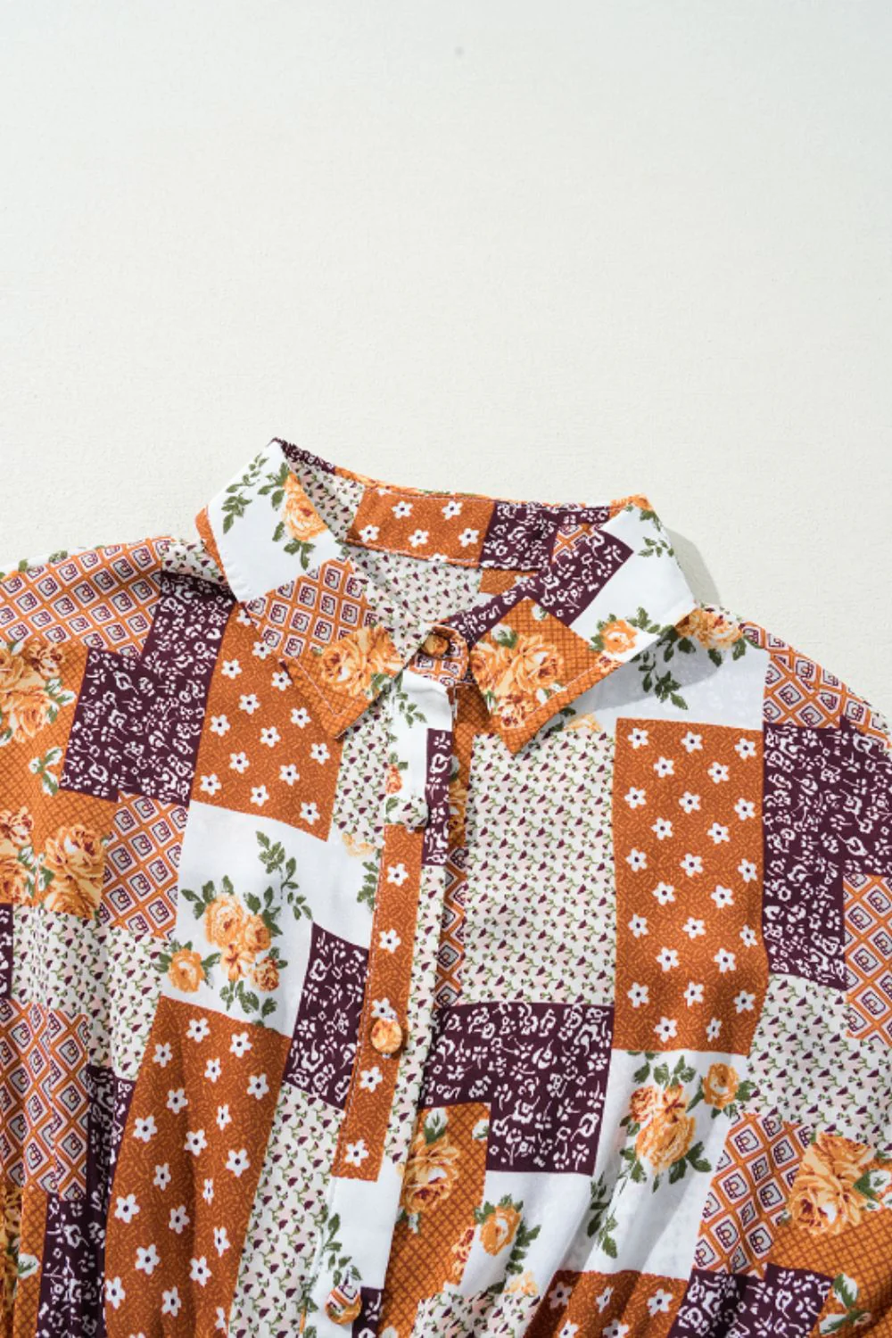 Printed Collared Neck Three-Quarter Sleeve Mini Shirt Dress - Image 9