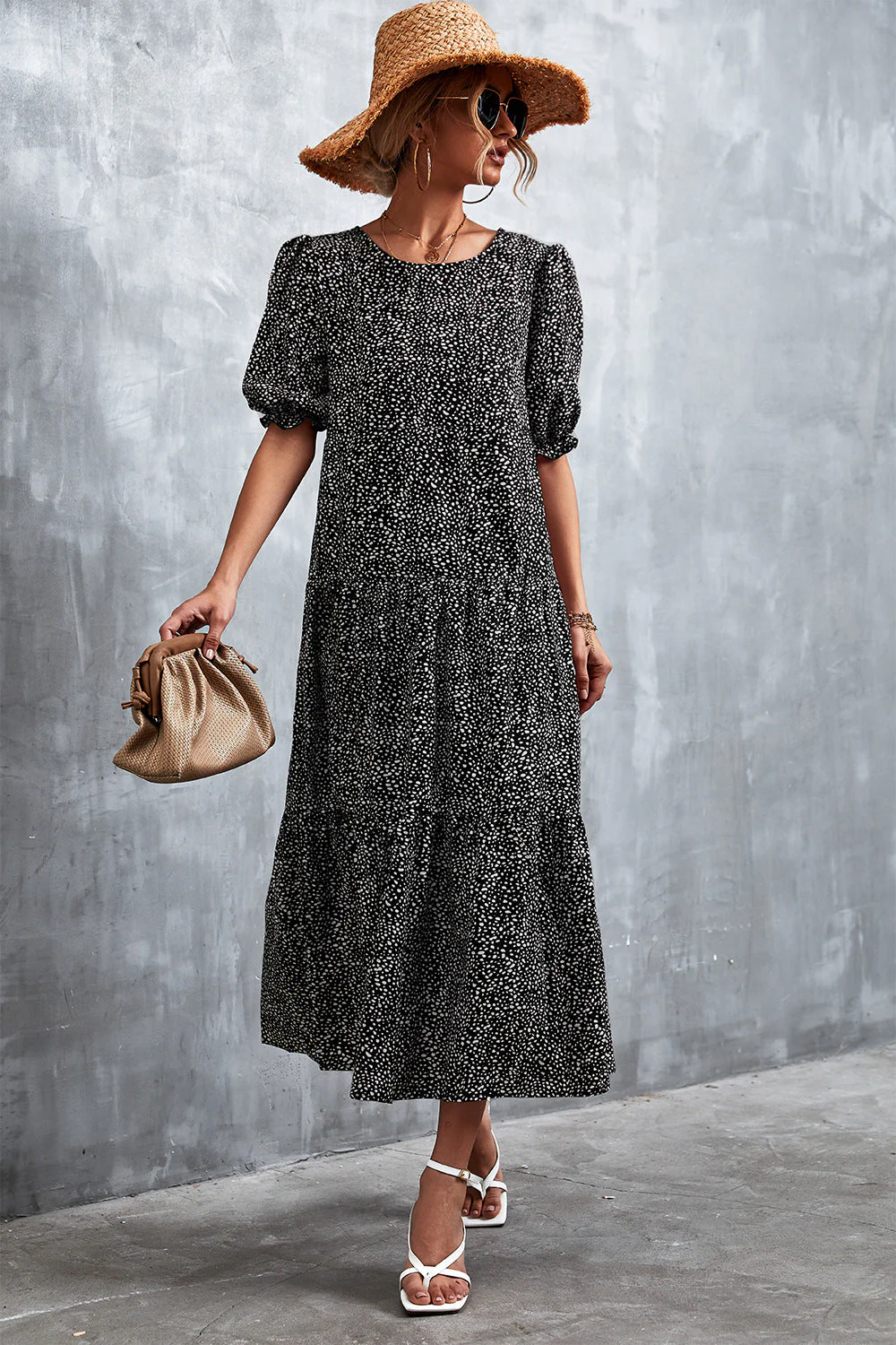 Printed Flounce Sleeve Tiered Dress - Image 10