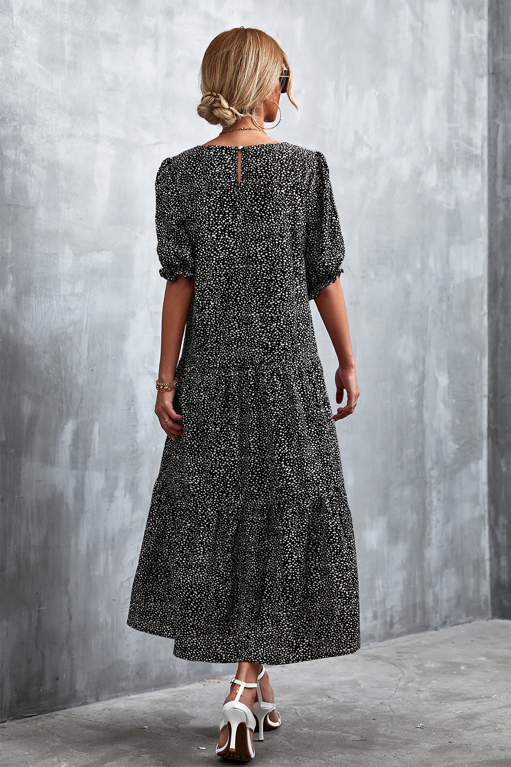 Printed Flounce Sleeve Tiered Dress - Image 12