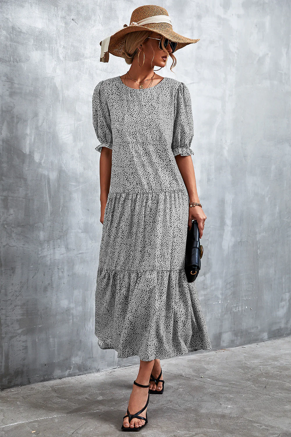 Printed Flounce Sleeve Tiered Dress - Image 5