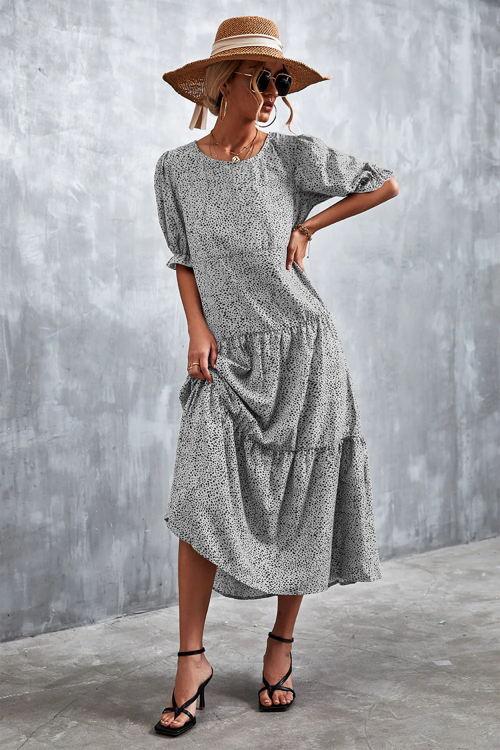 Printed Flounce Sleeve Tiered Dress - Image 6