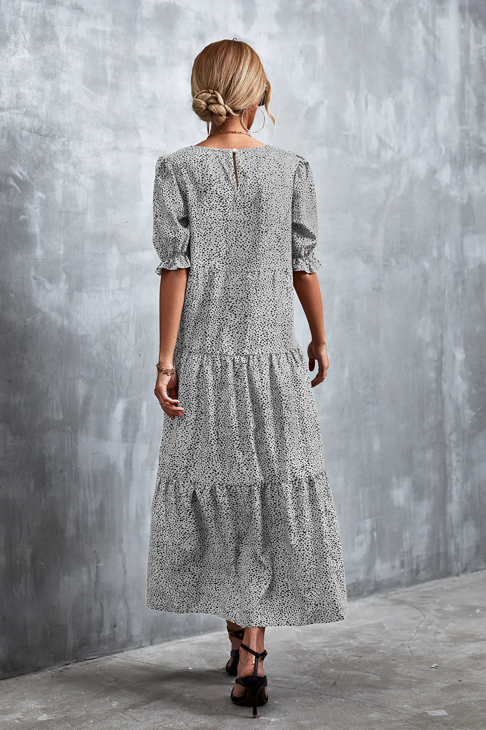 Printed Flounce Sleeve Tiered Dress - Image 8