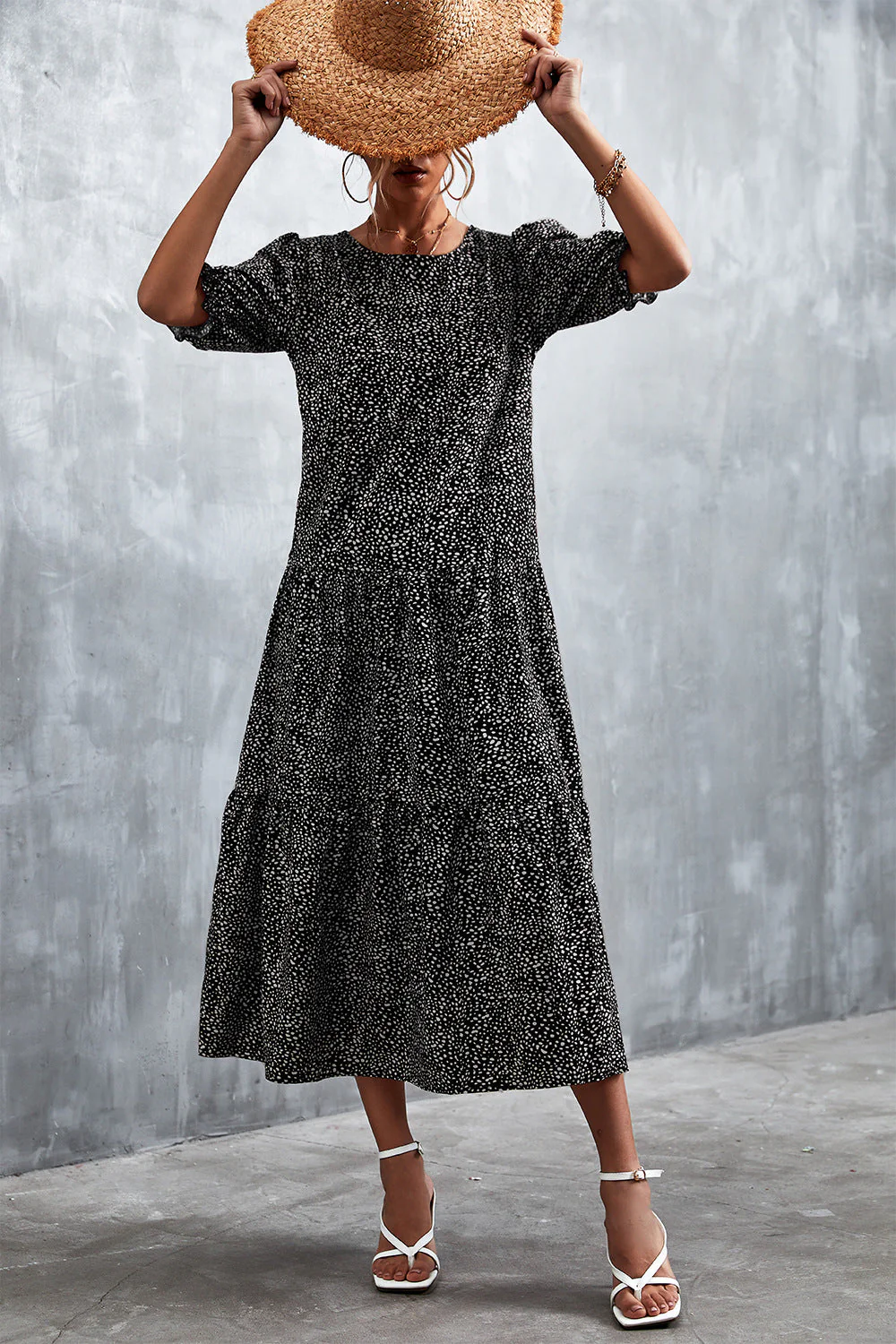 Printed Flounce Sleeve Tiered Dress - Image 9