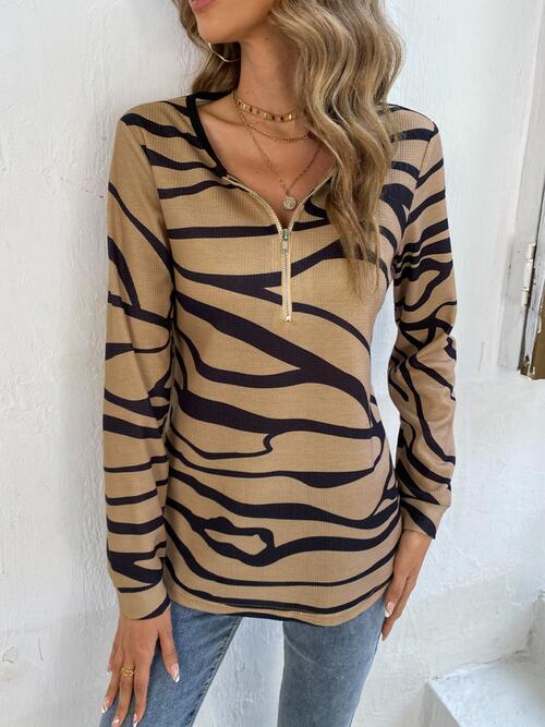 Printed Half Zip Long Sleeve T-Shirt - Image 8