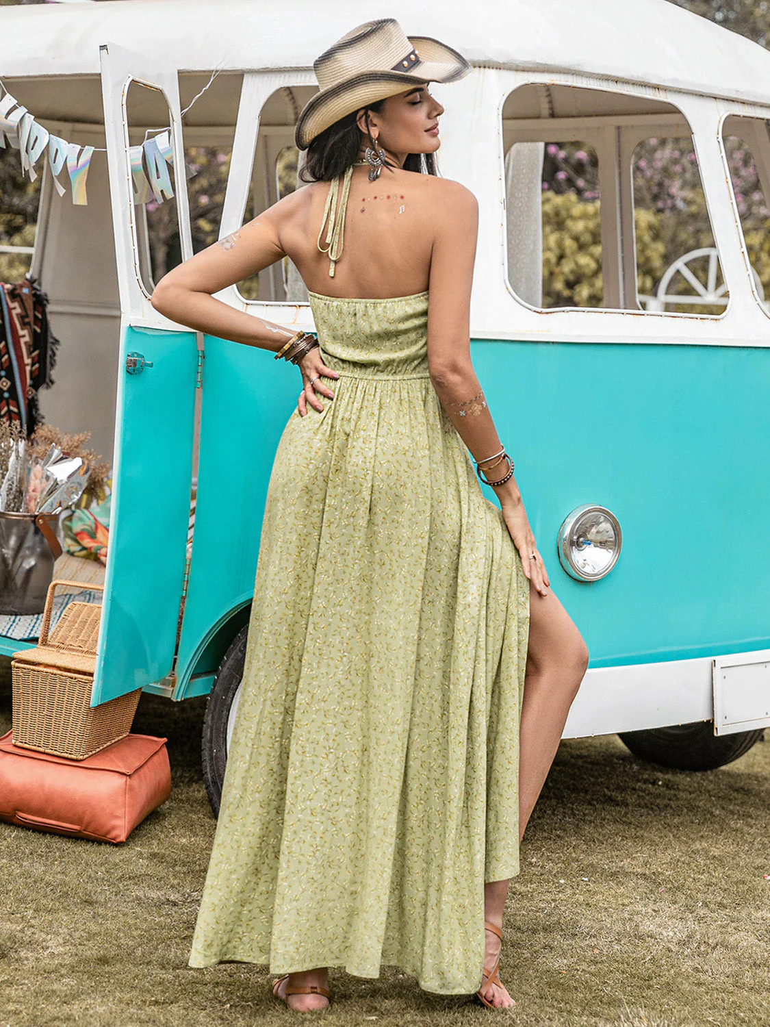 Printed Halter Neck Maxi Dress - Image 2