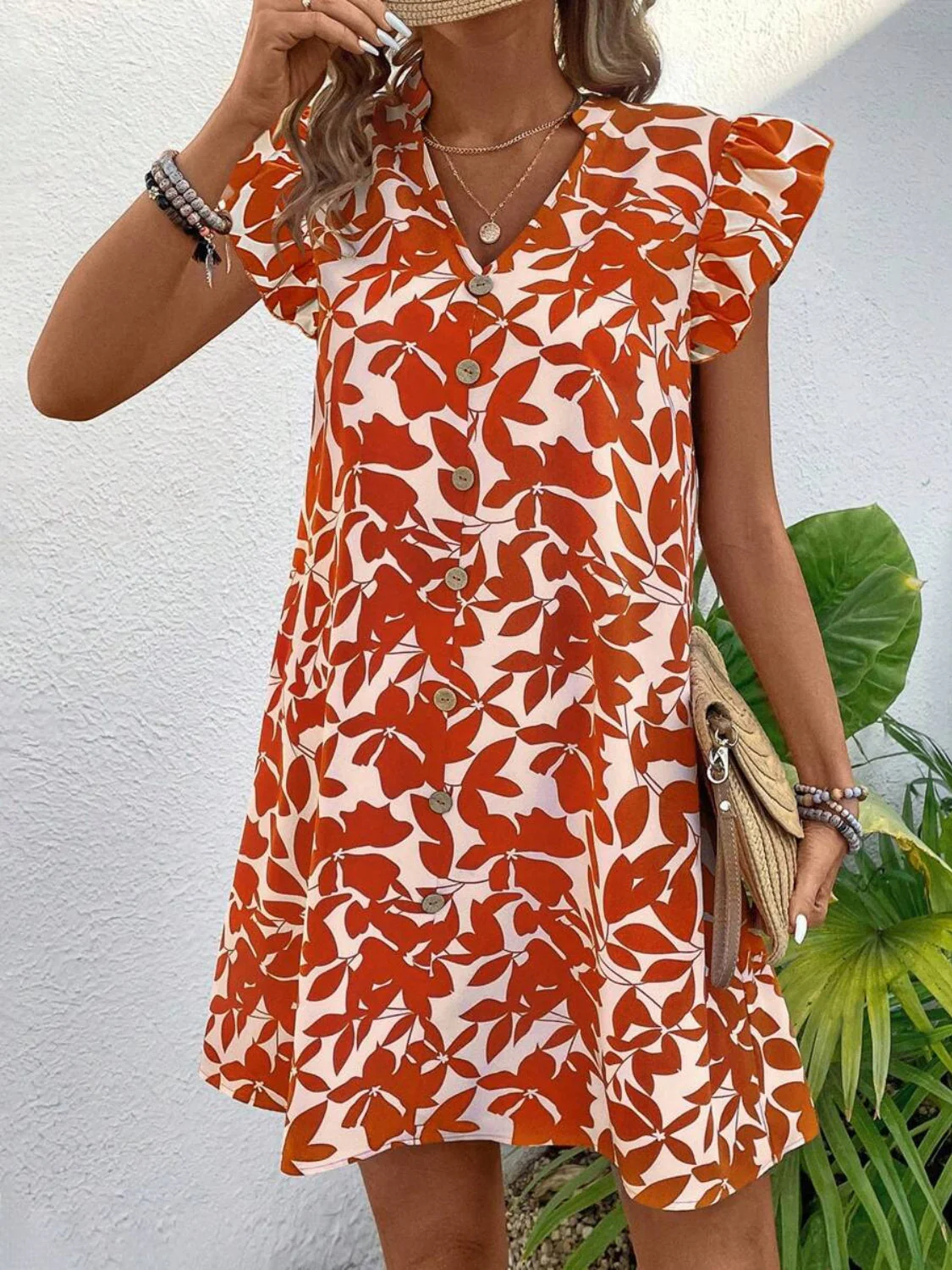 Printed Notched Cap Sleeve Mini Dress - Image 2
