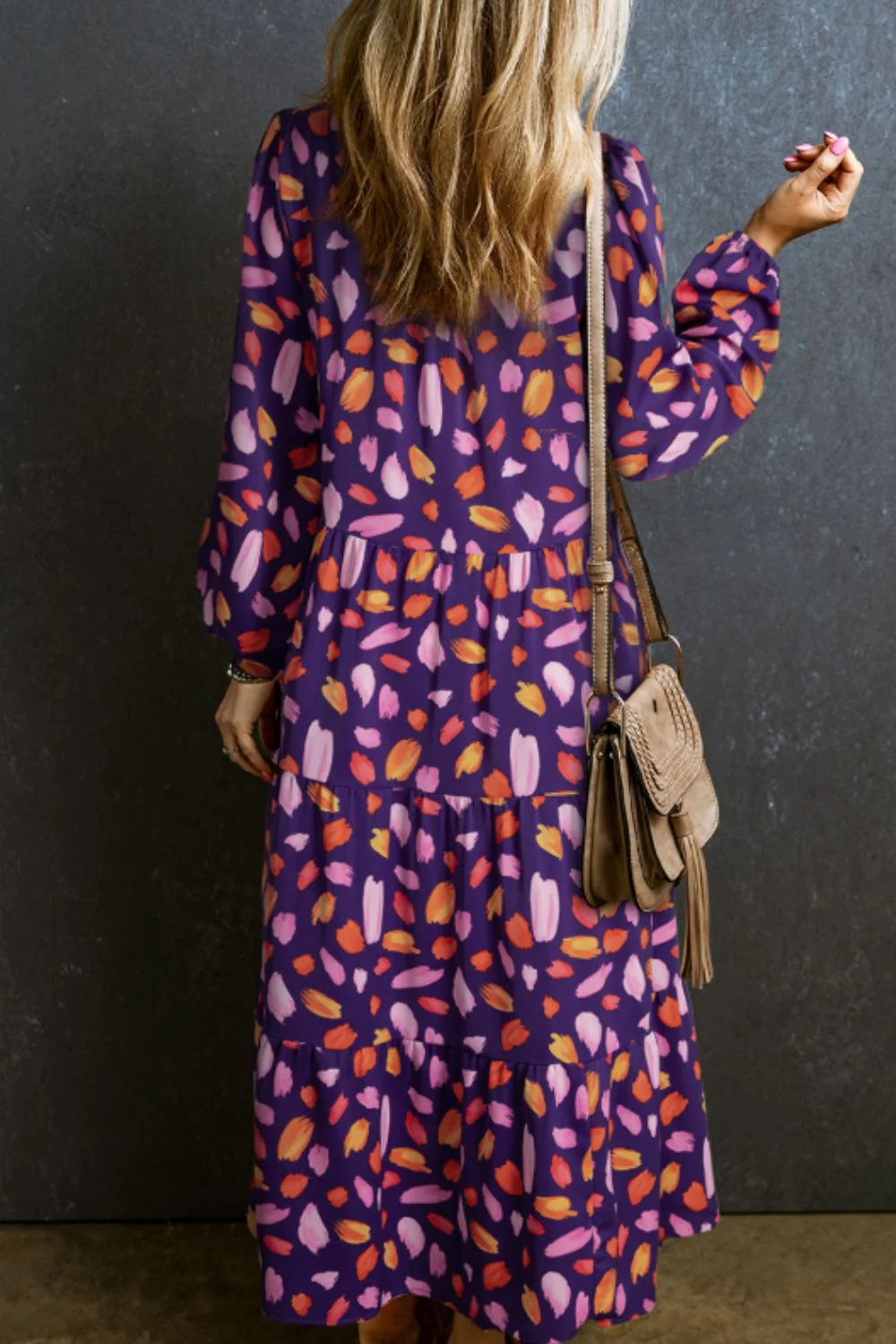 Printed Notched Long Sleeve Dress - Image 3